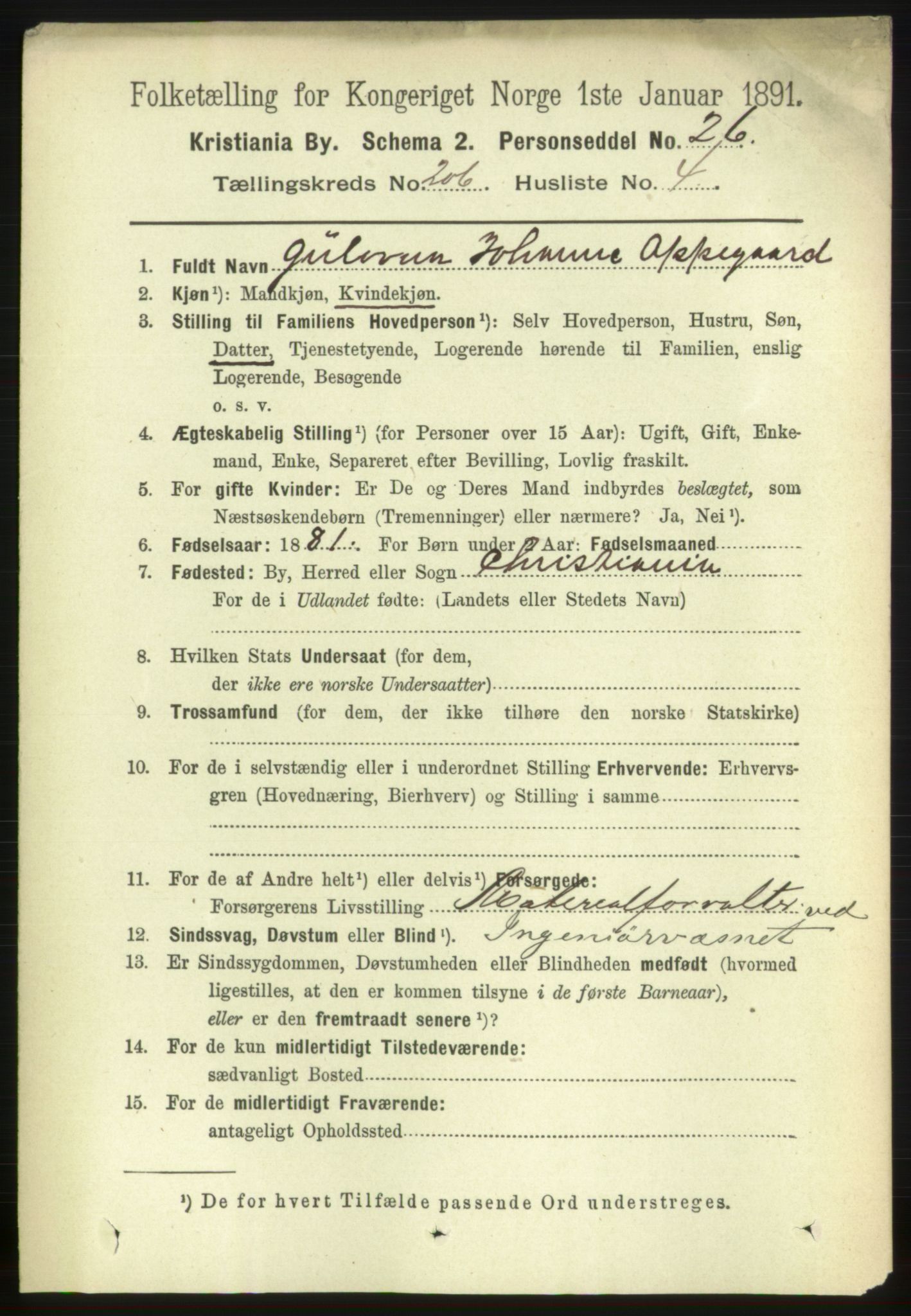 RA, 1891 census for 0301 Kristiania, 1891, p. 123999