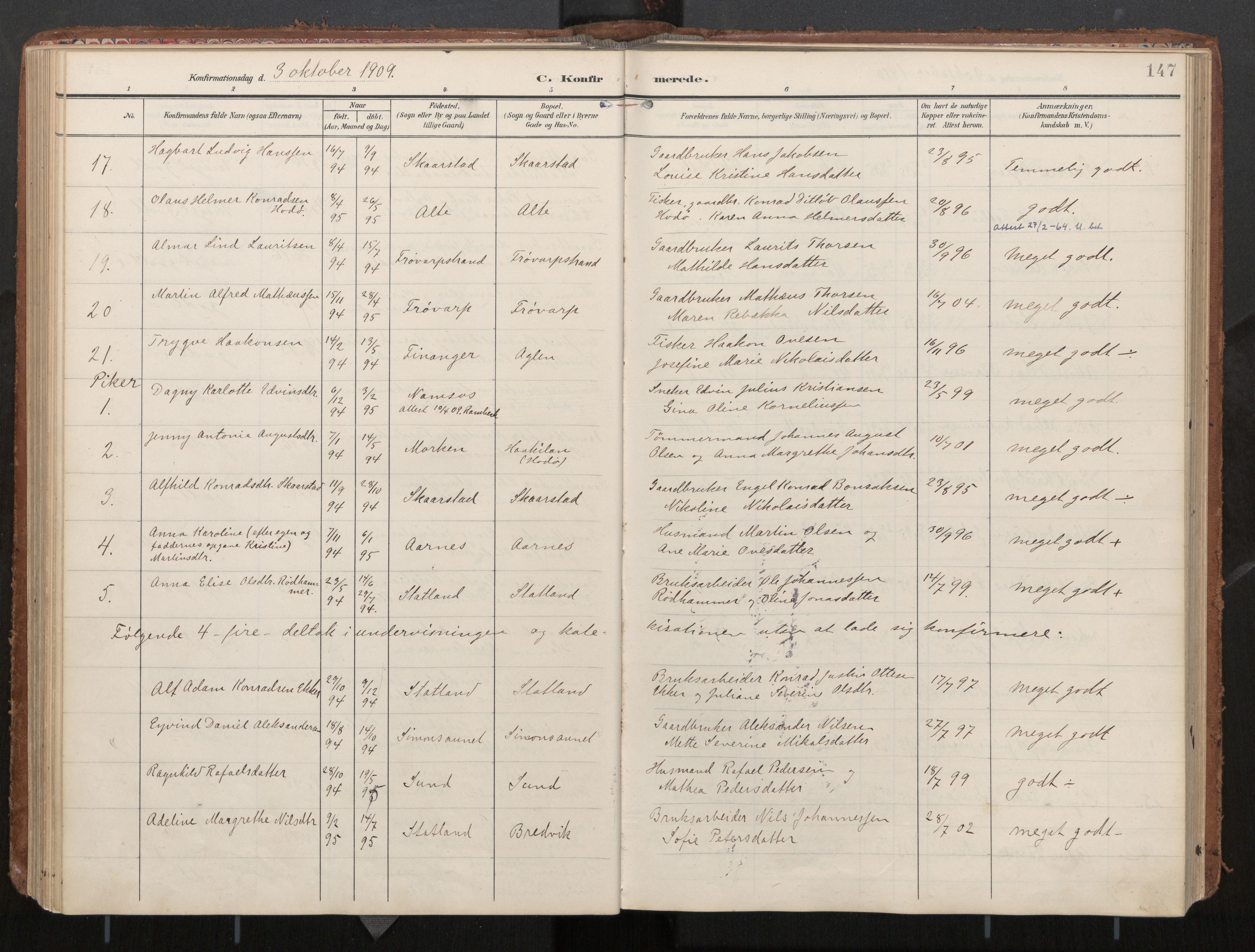 Ministerialprotokoller, klokkerbøker og fødselsregistre - Nord-Trøndelag, AV/SAT-A-1458/774/L0629: Parish register (official), 1904-1926, p. 147