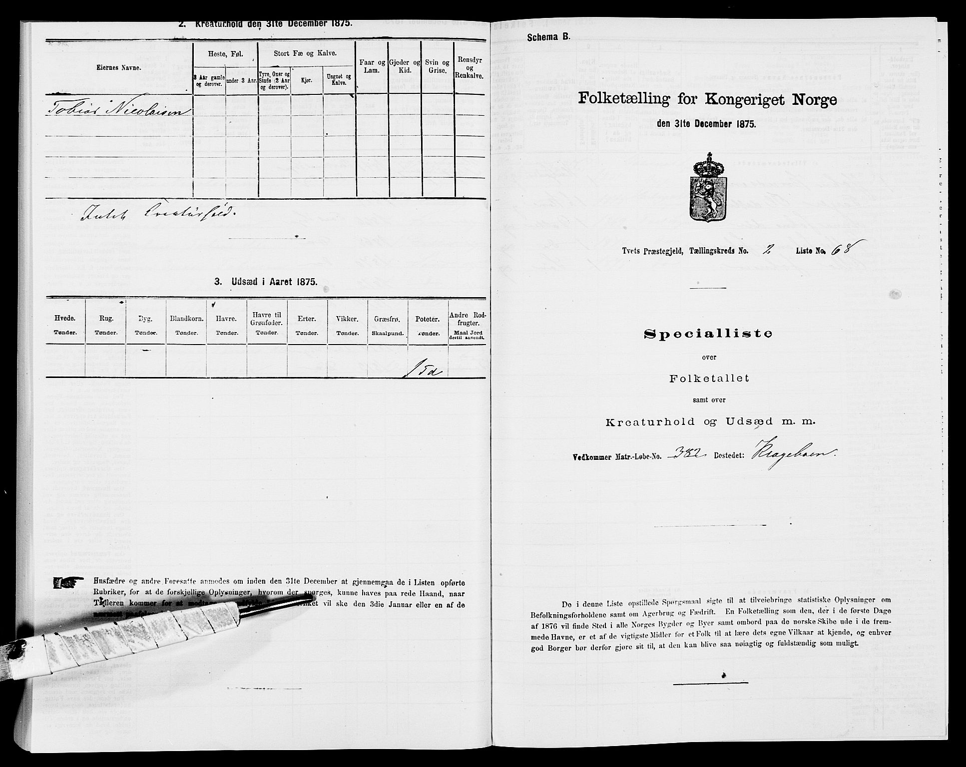 SAK, 1875 census for 1013P Tveit, 1875, p. 309