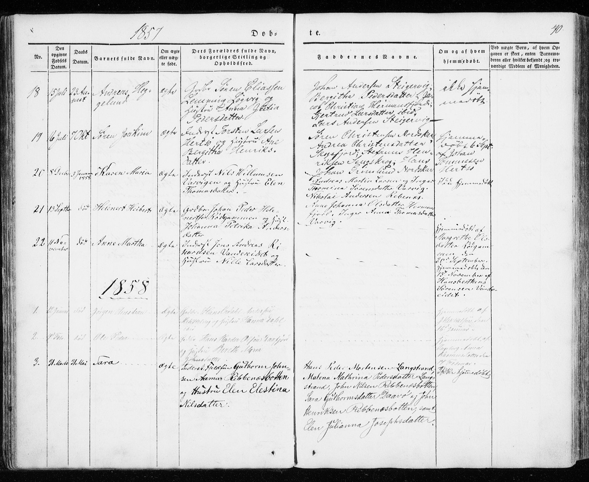 Karlsøy sokneprestembete, SATØ/S-1299/H/Ha/Haa/L0009kirke: Parish register (official) no. 9, 1838-1867, p. 40