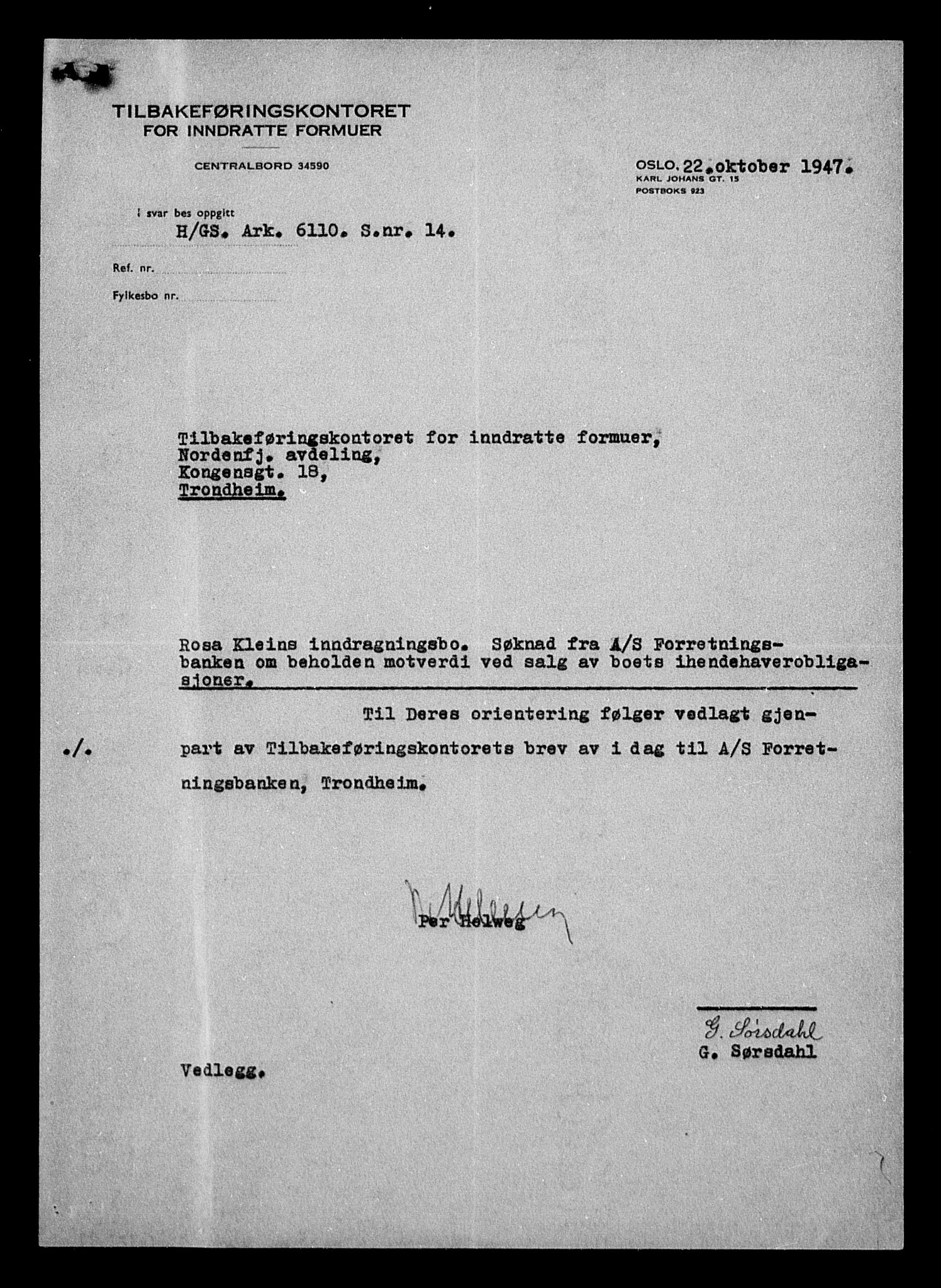 Justisdepartementet, Tilbakeføringskontoret for inndratte formuer, AV/RA-S-1564/H/Hc/Hca/L0902: --, 1945-1947, p. 199