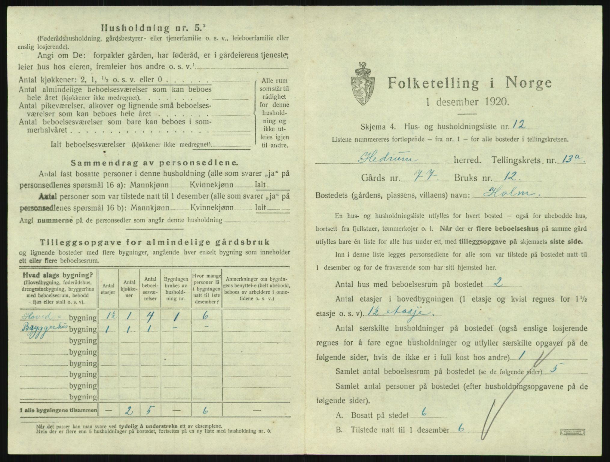 SAKO, 1920 census for Hedrum, 1920, p. 1191