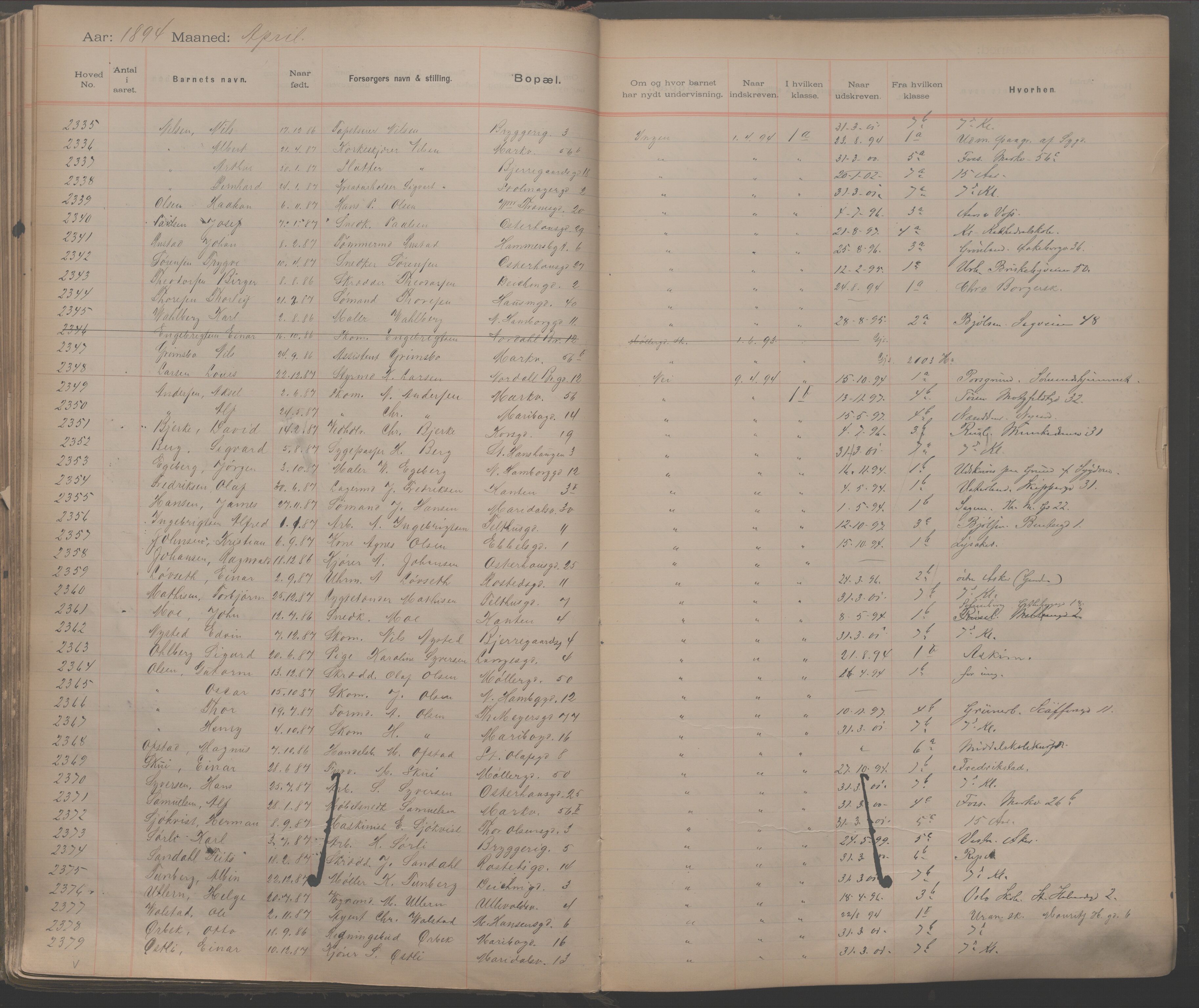 Møllergata skole, OBA/A-20129/F/Fa/L0001: Ut-/innskrivningsprotokoll, 1889-1907, p. 58