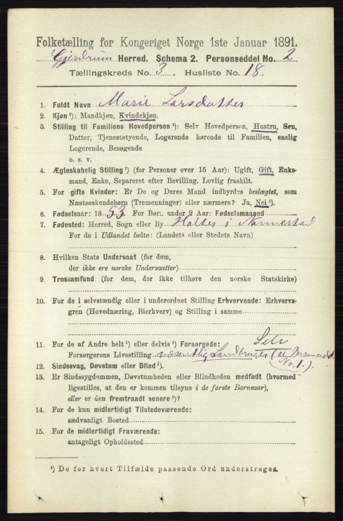 RA, 1891 census for 0234 Gjerdrum, 1891, p. 1354