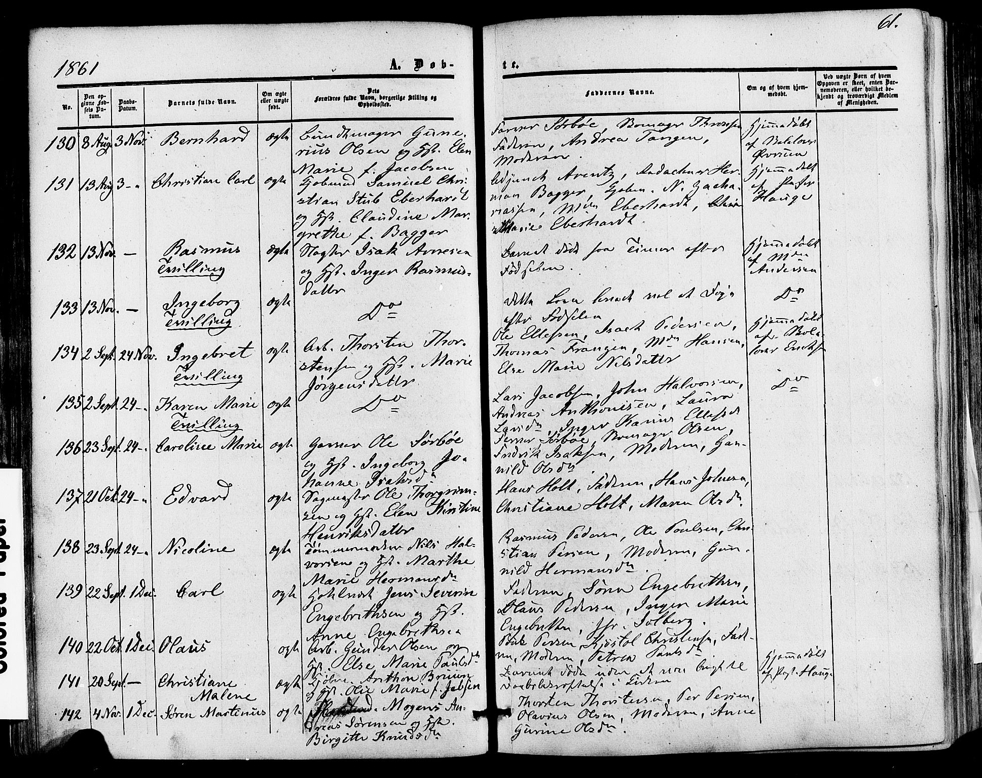 Skien kirkebøker, AV/SAKO-A-302/F/Fa/L0007: Parish register (official) no. 7, 1856-1865, p. 61