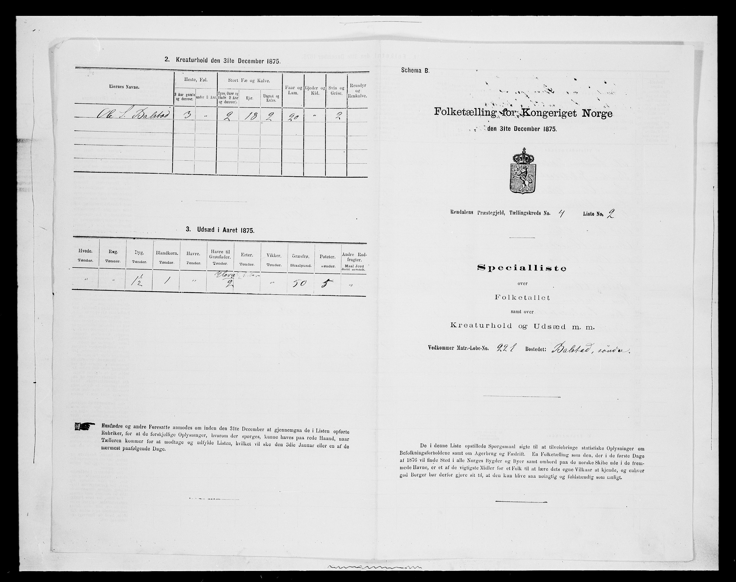 SAH, 1875 census for 0432P Rendalen, 1875, p. 399