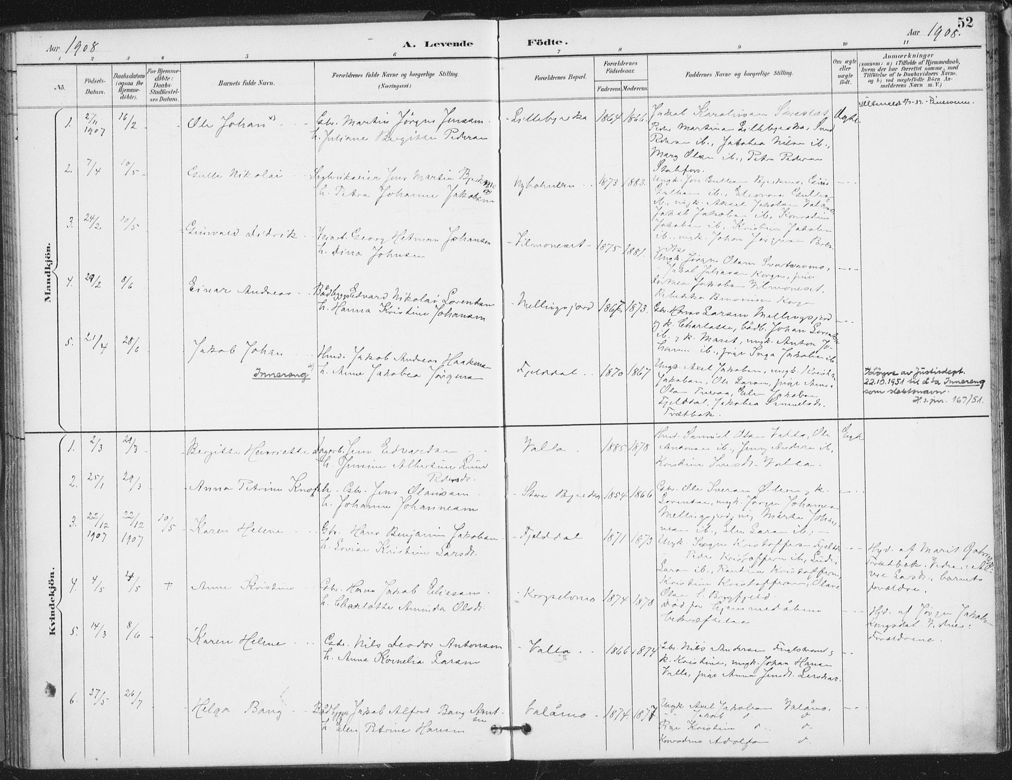 Ministerialprotokoller, klokkerbøker og fødselsregistre - Nordland, SAT/A-1459/826/L0380: Parish register (official) no. 826A03, 1891-1911, p. 52