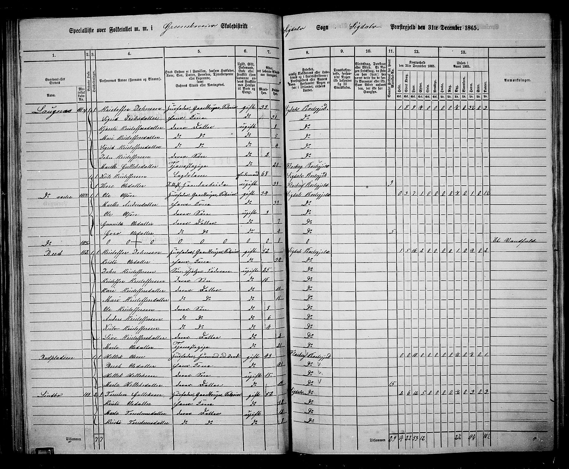 RA, 1865 census for Sigdal, 1865, p. 94