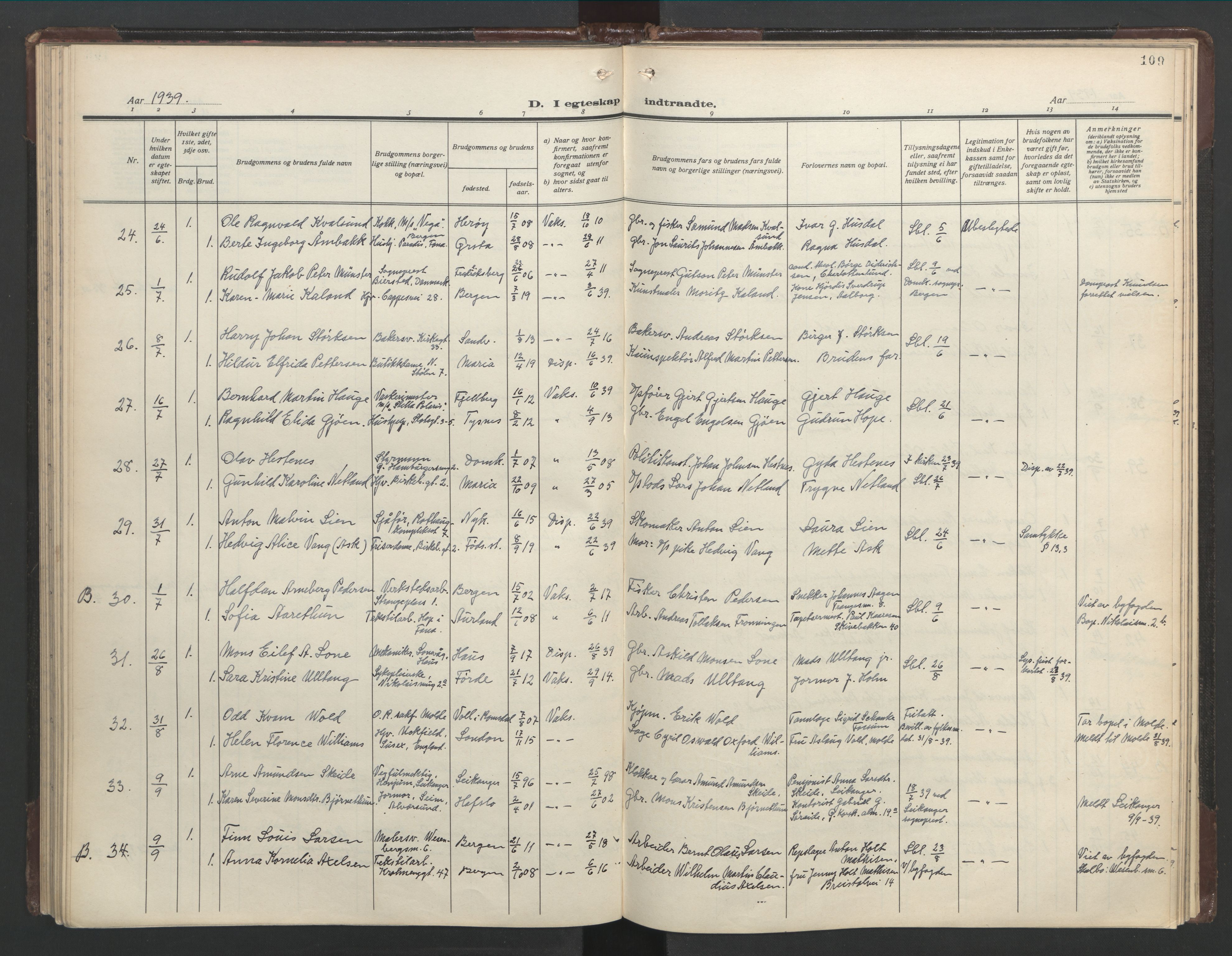 Mariakirken Sokneprestembete, AV/SAB-A-76901/H/Hab/L0011: Parish register (copy) no. A 11, 1938-1955, p. 108b-109a