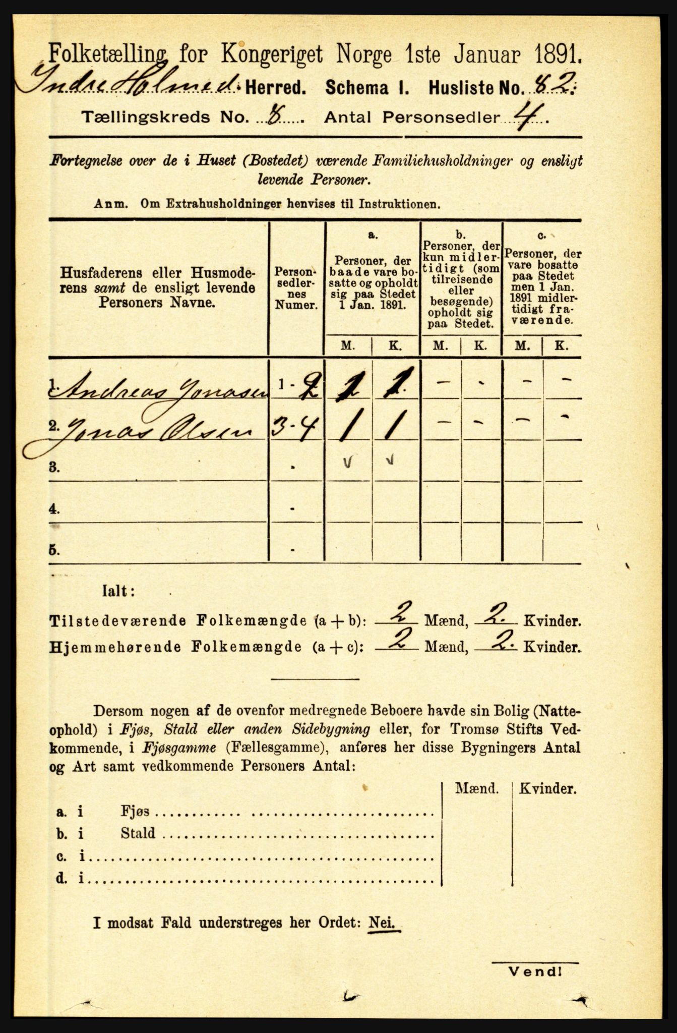 RA, 1891 census for 1430 Indre Holmedal, 1891, p. 3391