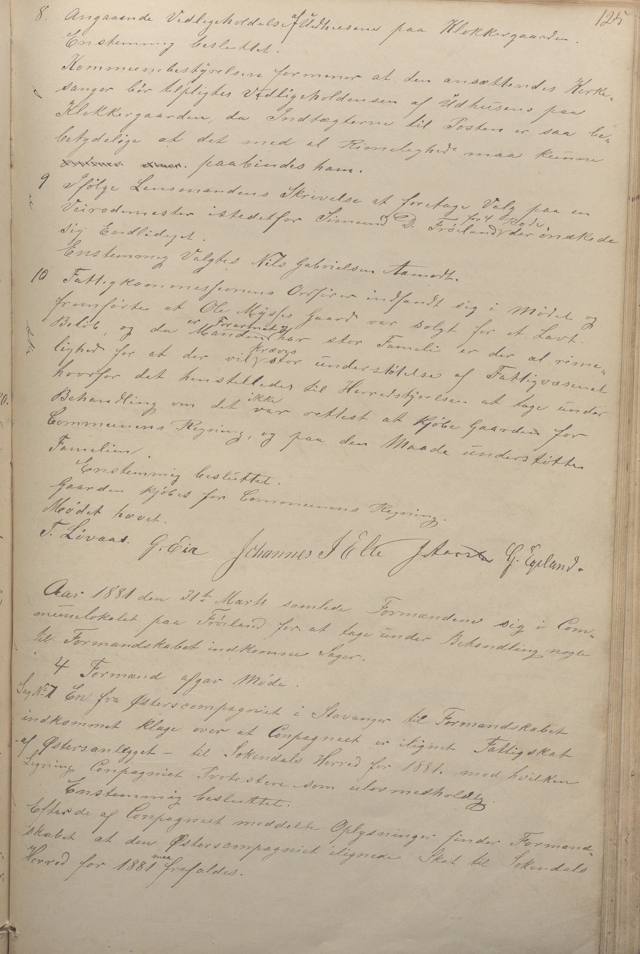 Sokndal kommune - Formannskapet/Sentraladministrasjonen, IKAR/K-101099/A/L0001: Forhandlingsprotokoll, 1863-1886, p. 125a