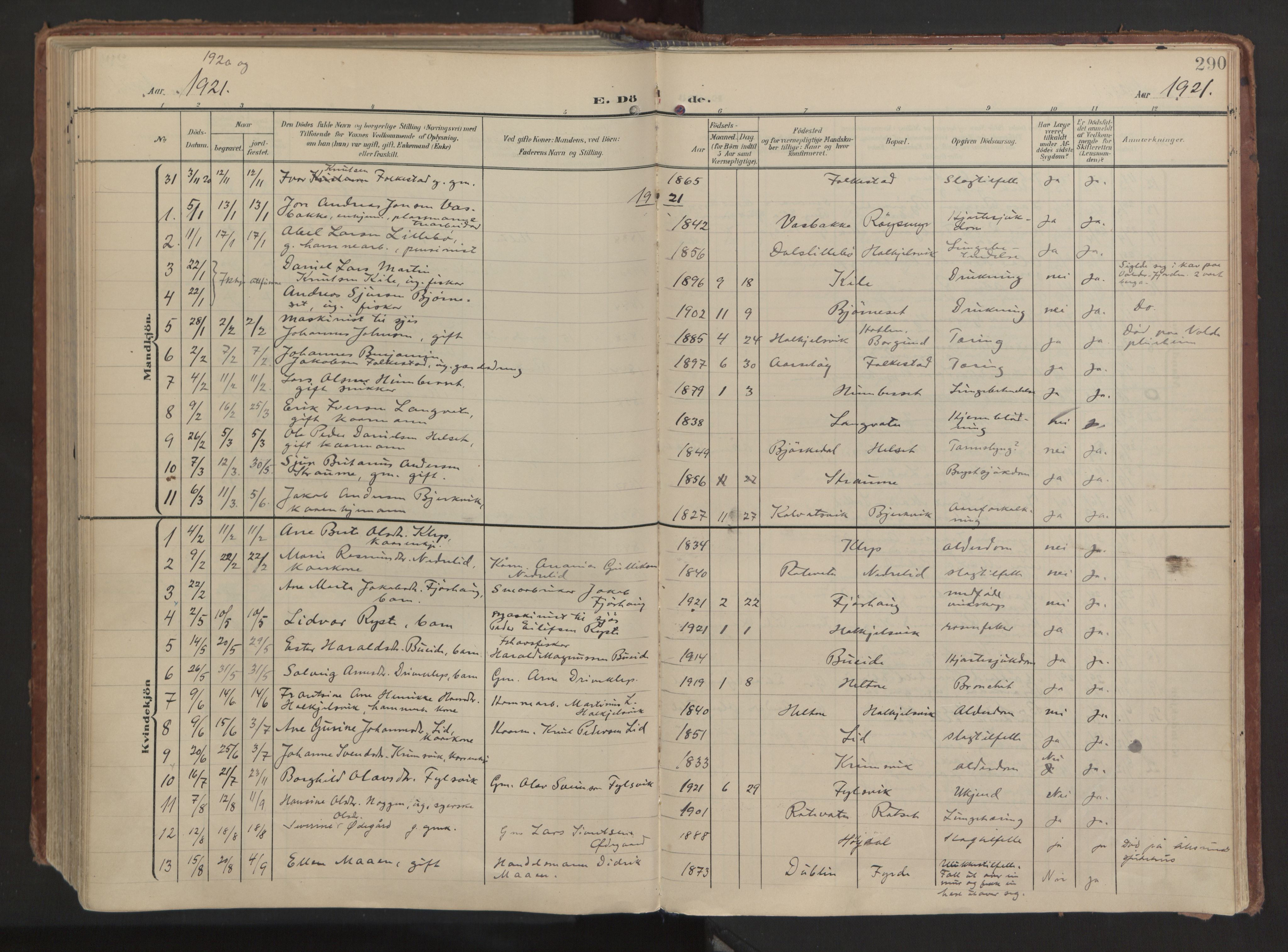 Ministerialprotokoller, klokkerbøker og fødselsregistre - Møre og Romsdal, AV/SAT-A-1454/511/L0144: Parish register (official) no. 511A11, 1906-1923, p. 290