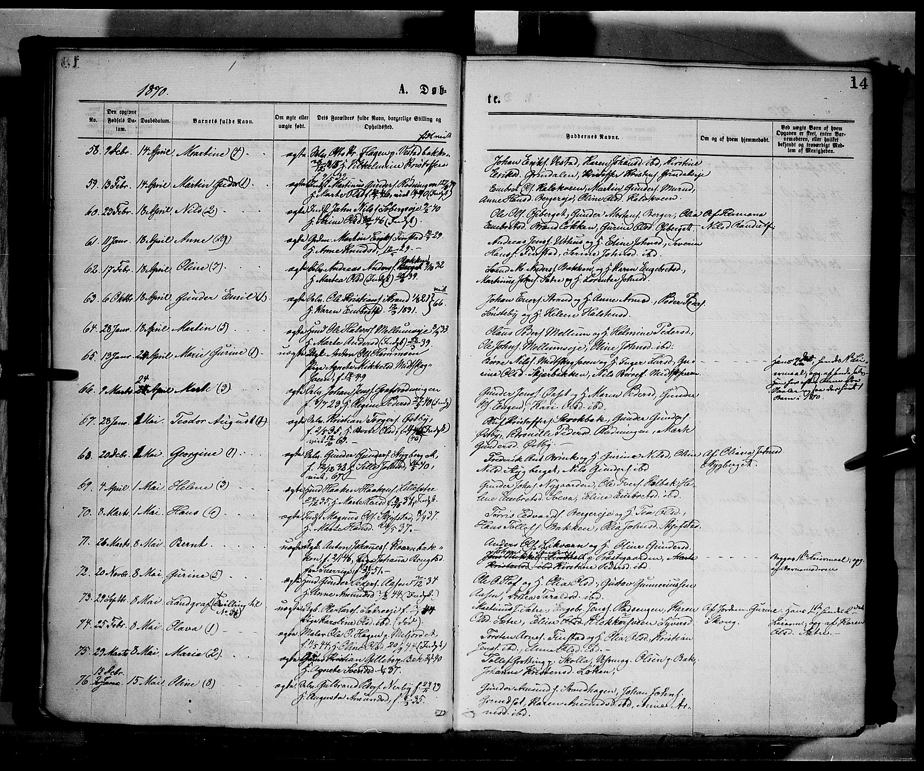 Elverum prestekontor, AV/SAH-PREST-044/H/Ha/Haa/L0011: Parish register (official) no. 11, 1869-1879, p. 14