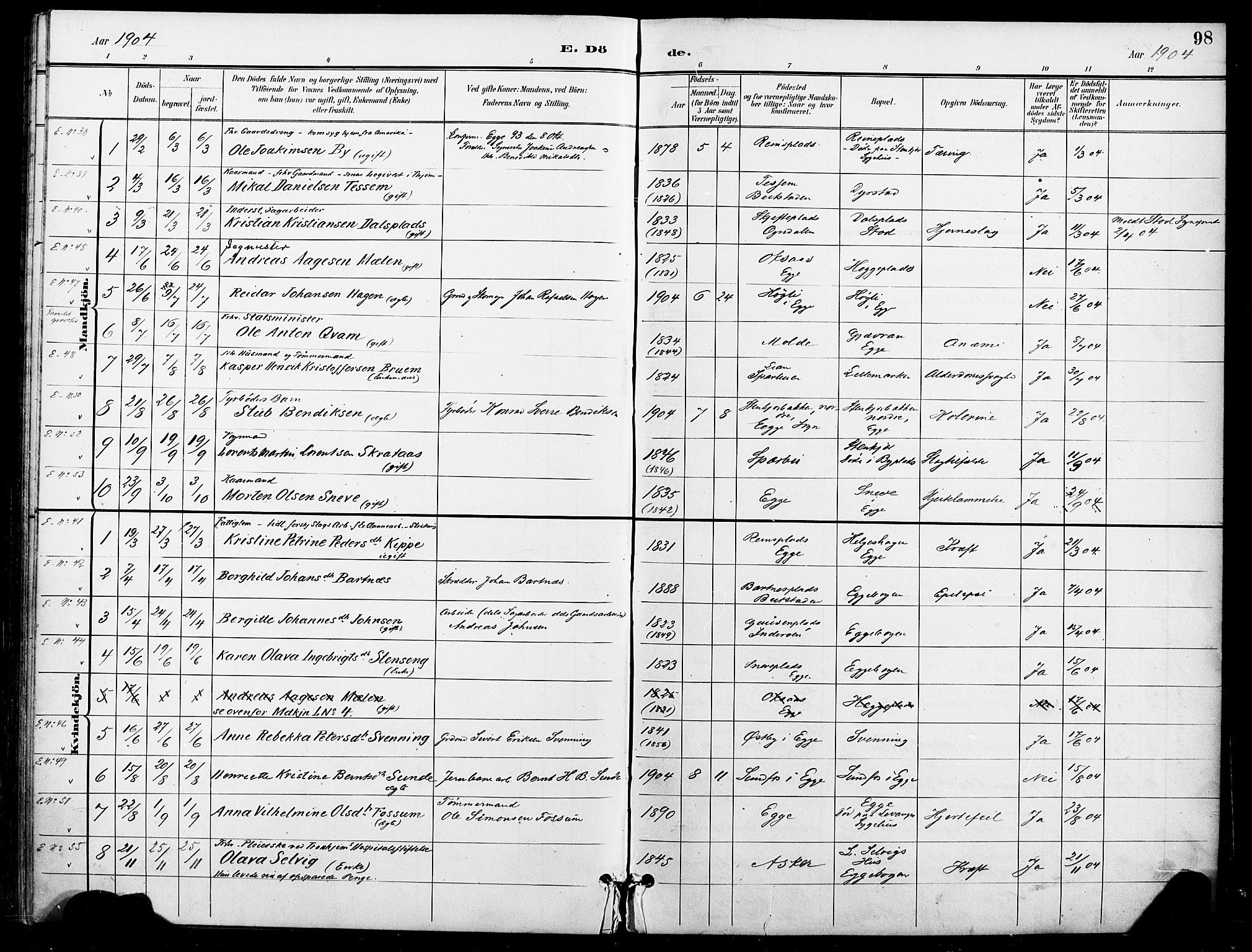 Ministerialprotokoller, klokkerbøker og fødselsregistre - Nord-Trøndelag, AV/SAT-A-1458/740/L0379: Parish register (official) no. 740A02, 1895-1907, p. 98