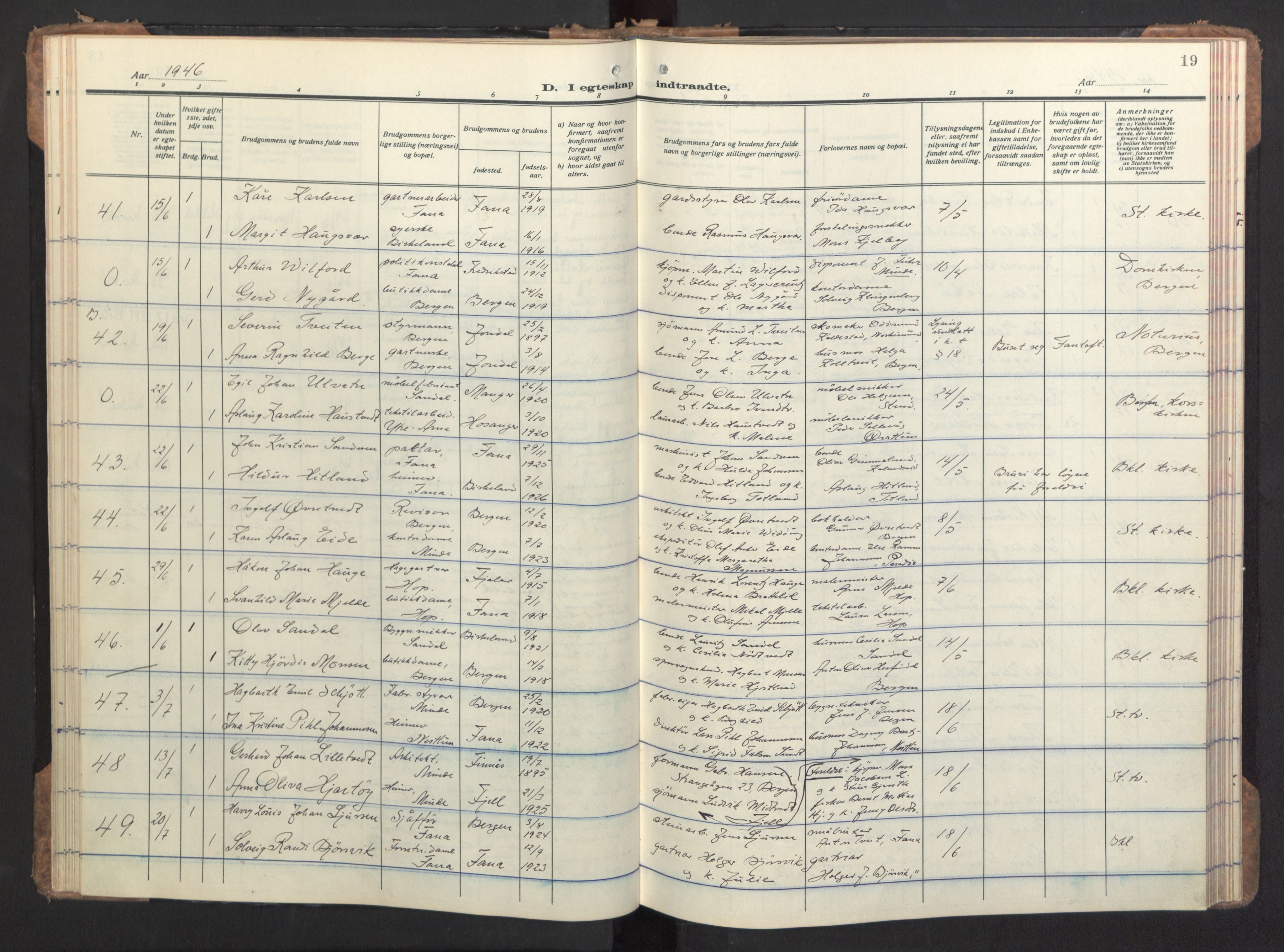 Birkeland Sokneprestembete, SAB/A-74601/H/Haa/Haac/L0001: Parish register (official) no. C 1, 1944-1954, p. 19