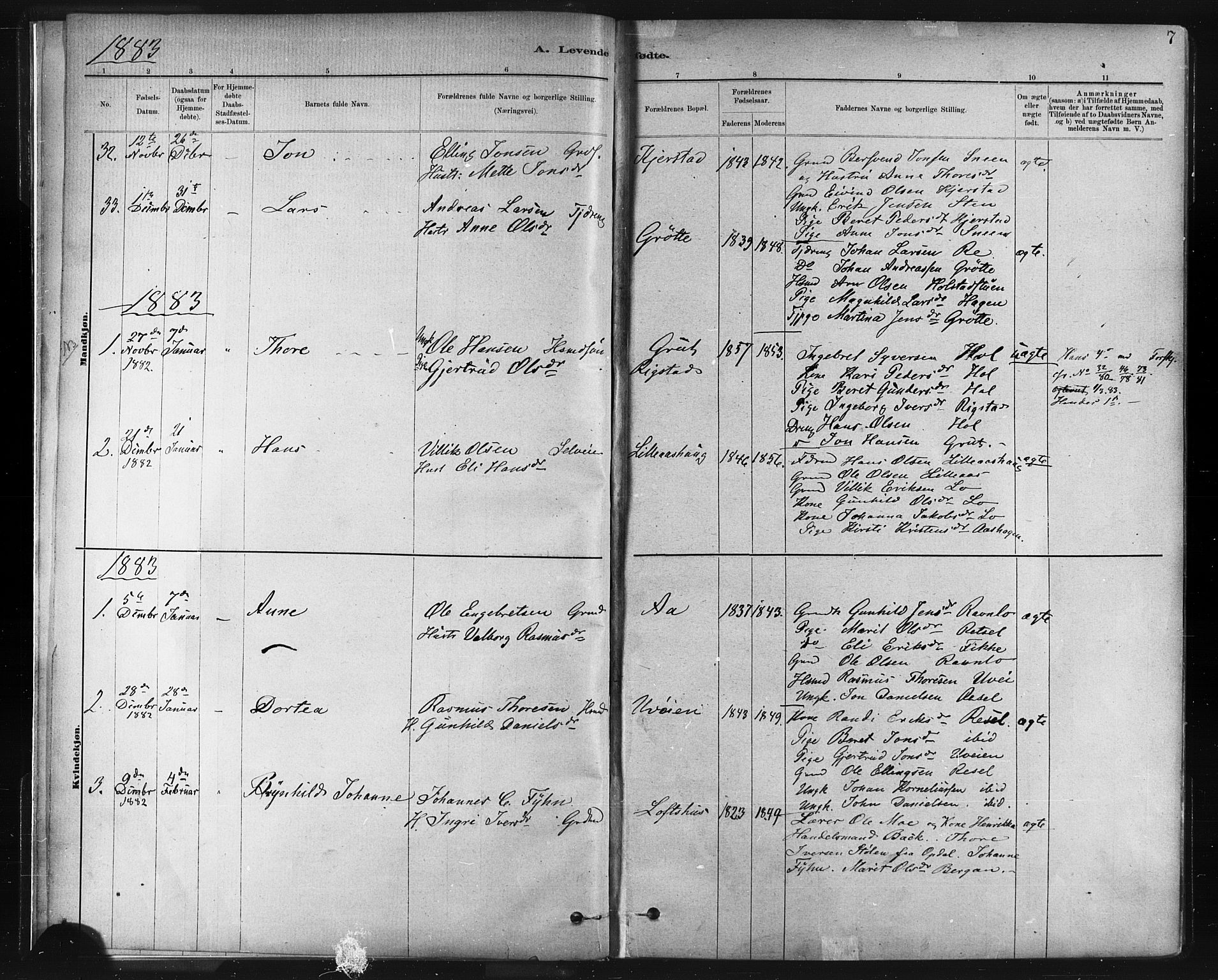 Ministerialprotokoller, klokkerbøker og fødselsregistre - Sør-Trøndelag, SAT/A-1456/672/L0857: Parish register (official) no. 672A09, 1882-1893, p. 7