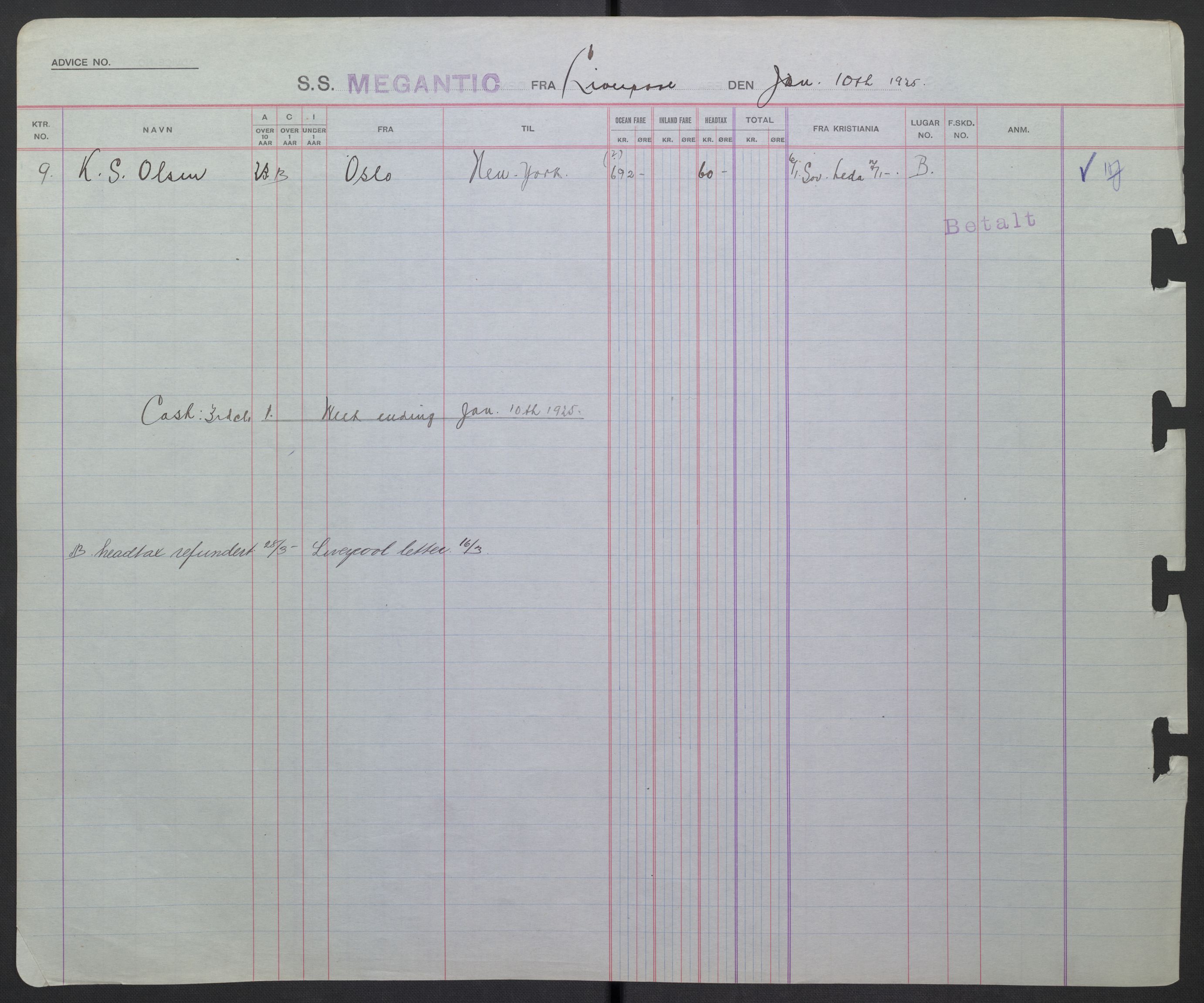 White Star-linjen, SAO/PAO-0201/D/Db/L0001: Passasjerlister, 1925-1937, p. 61