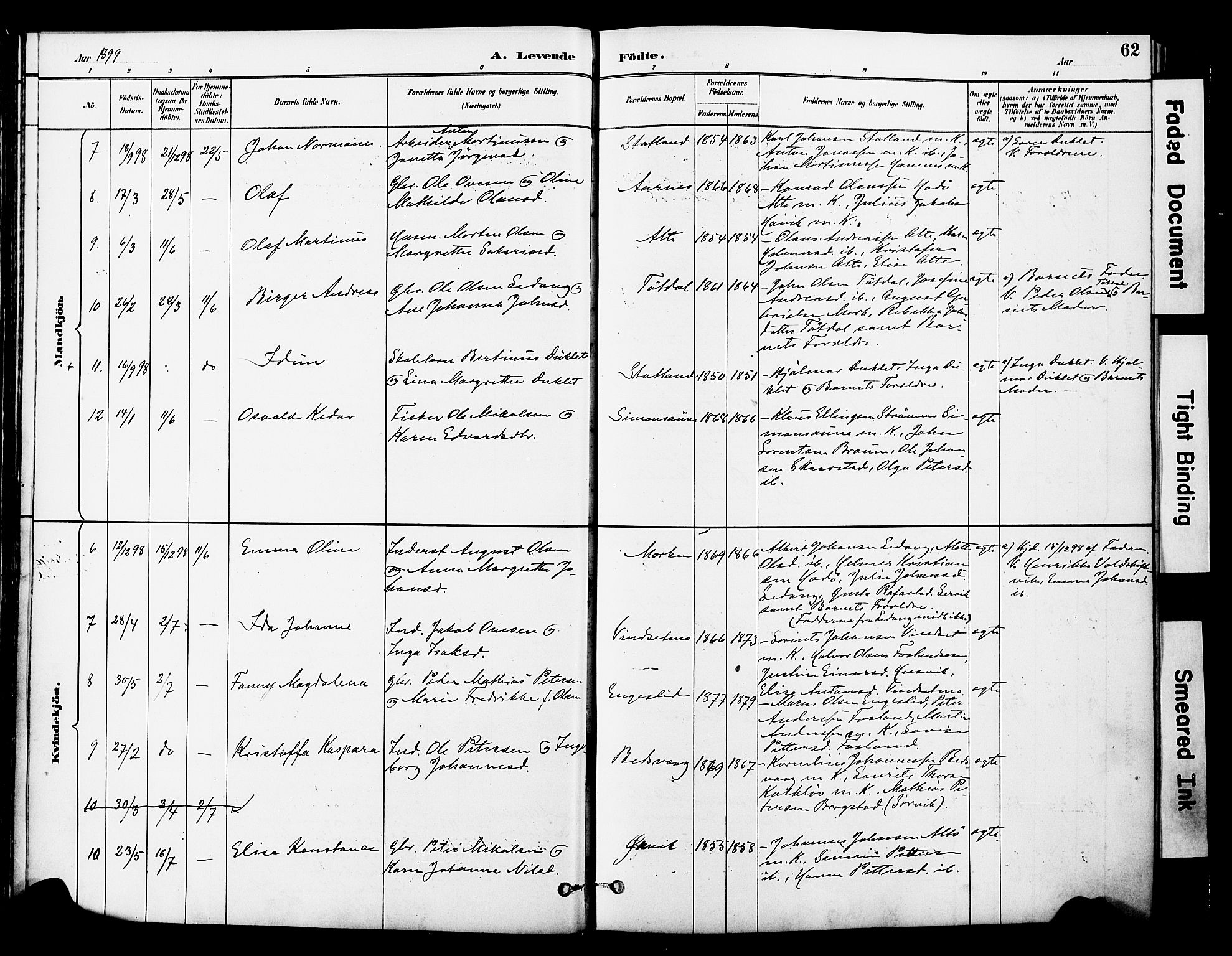 Ministerialprotokoller, klokkerbøker og fødselsregistre - Nord-Trøndelag, AV/SAT-A-1458/774/L0628: Parish register (official) no. 774A02, 1887-1903, p. 62