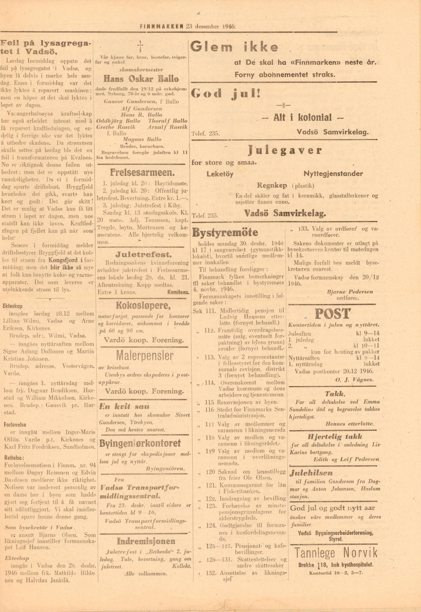 Finnmarkskontorets presse- og opplysningsarkiv , FMFB/A-1198/E/L0008/0001: 6. Presse / Finnmarken 1. mars 1946 - 23. desember 1946