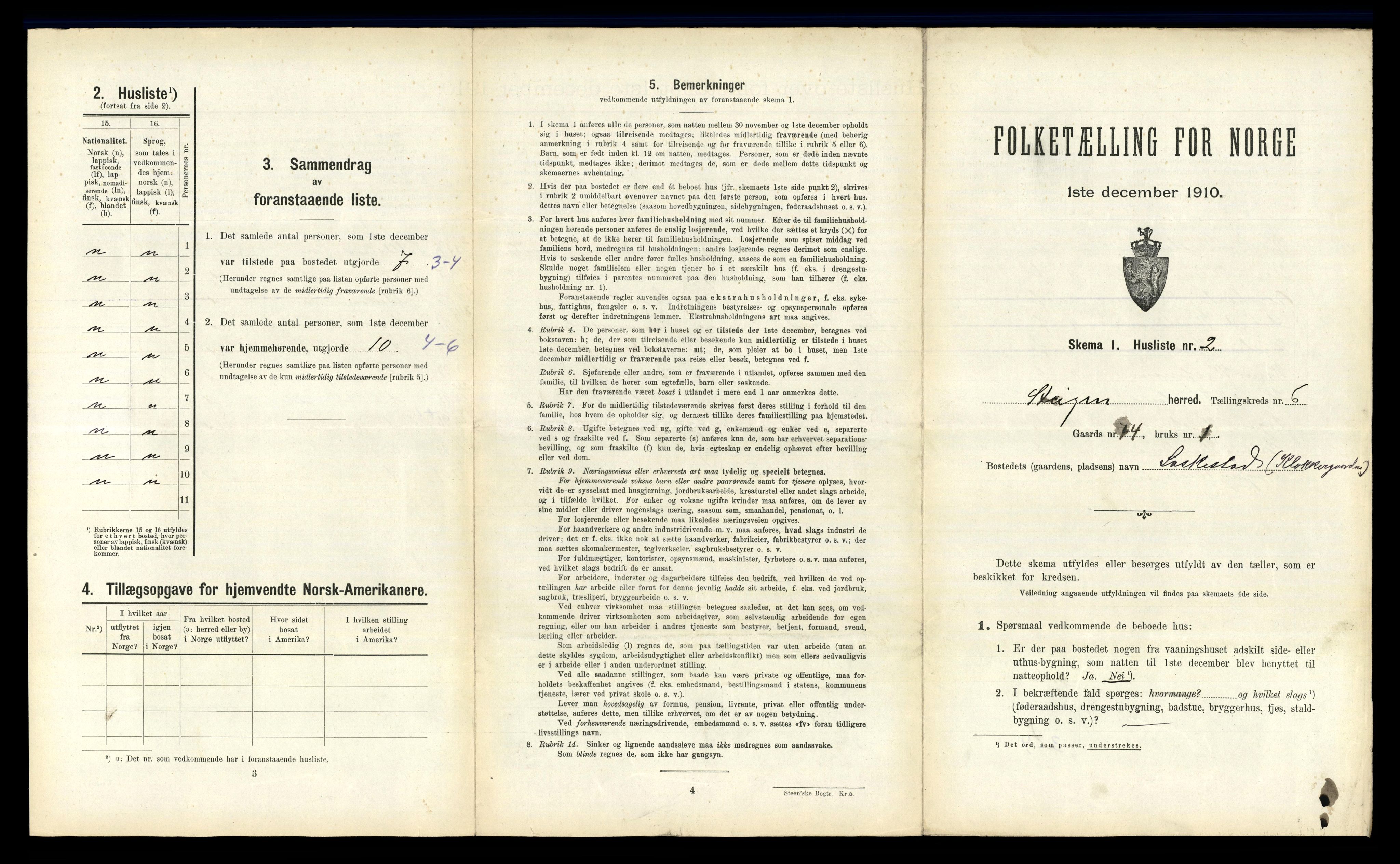 RA, 1910 census for Steigen, 1910, p. 449