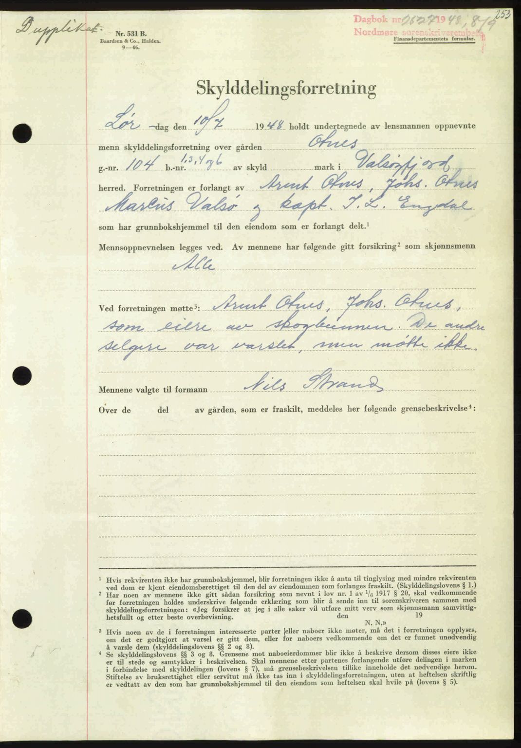 Nordmøre sorenskriveri, AV/SAT-A-4132/1/2/2Ca: Mortgage book no. A109, 1948-1948, Diary no: : 2527/1948