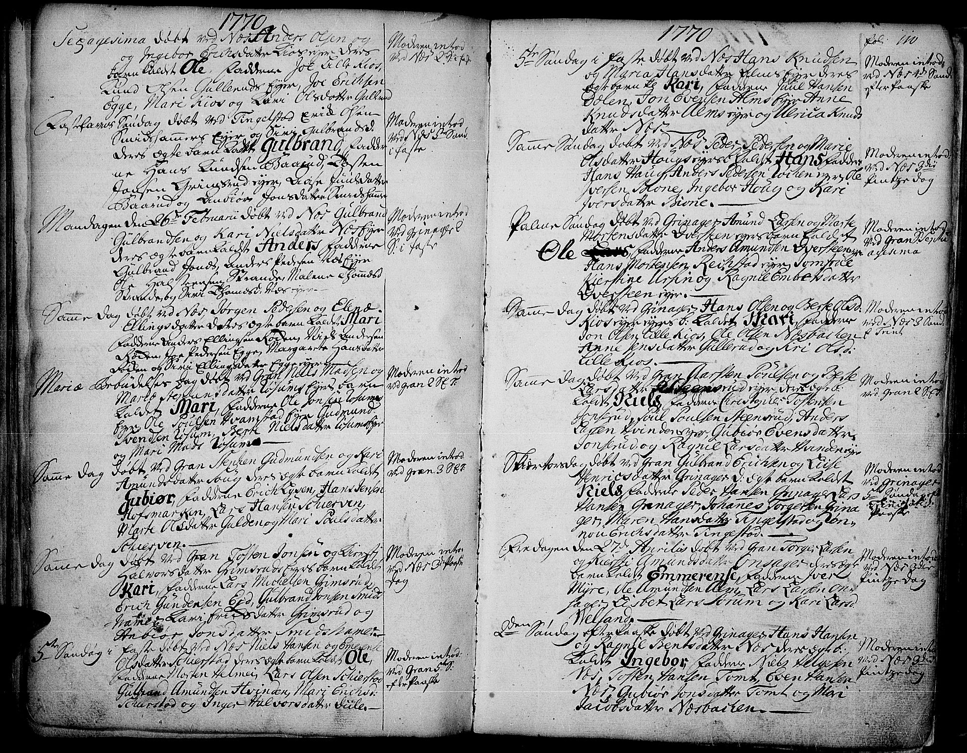 Gran prestekontor, AV/SAH-PREST-112/H/Ha/Haa/L0004: Parish register (official) no. 4, 1759-1775, p. 110