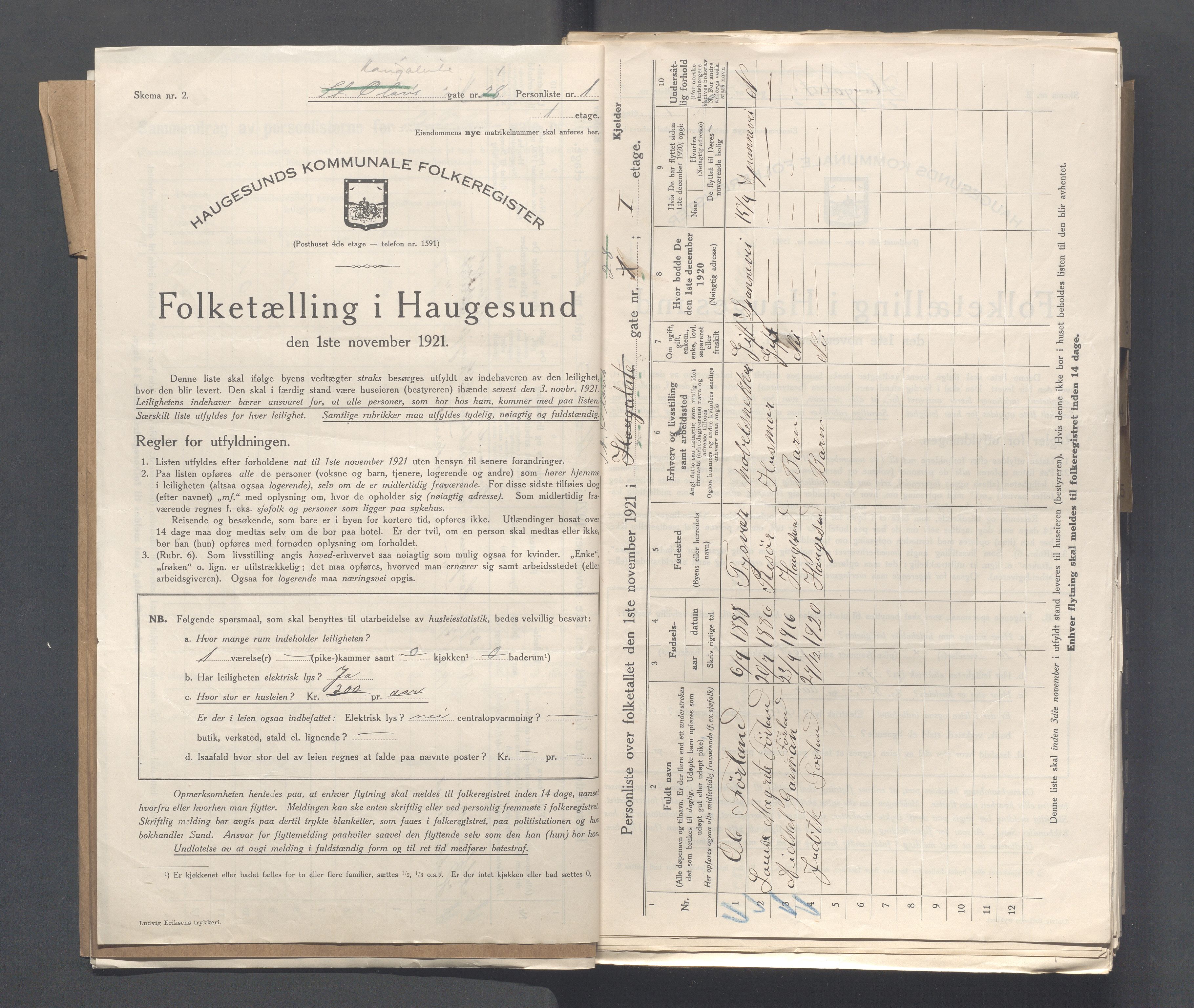 IKAR, Local census 1.11.1921 for Haugesund, 1921, p. 1871