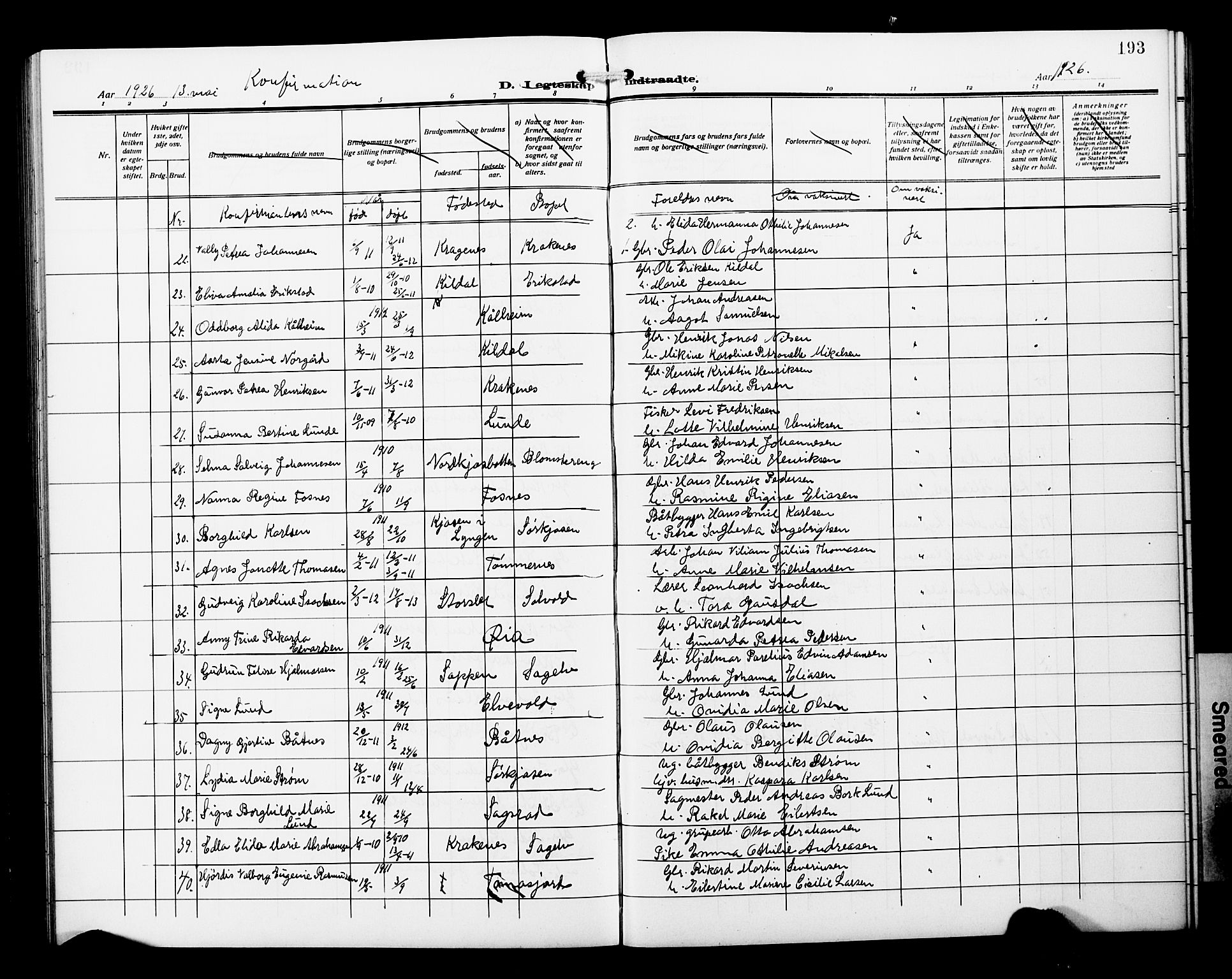 Skjervøy sokneprestkontor, SATØ/S-1300/H/Ha/Hab/L0022klokker: Parish register (copy) no. 22, 1910-1926, p. 193