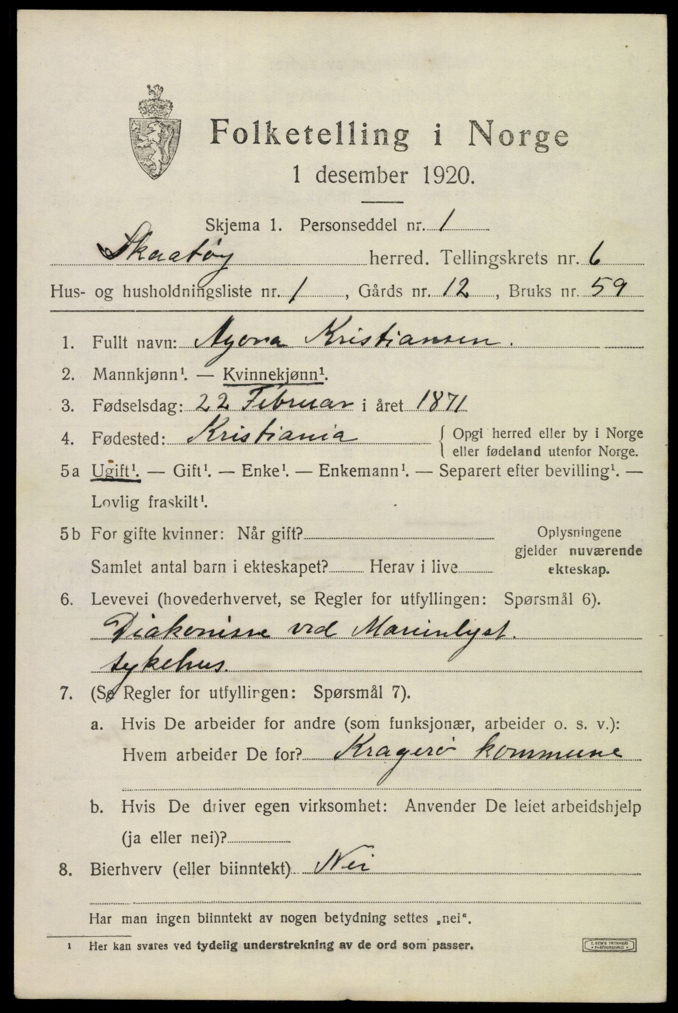 SAKO, 1920 census for Skåtøy, 1920, p. 4696