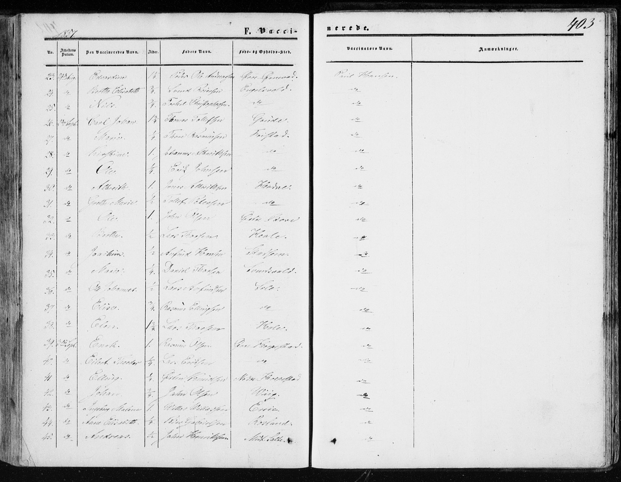 Klepp sokneprestkontor, AV/SAST-A-101803/001/3/30BA/L0005: Parish register (official) no. A 5, 1853-1870, p. 403