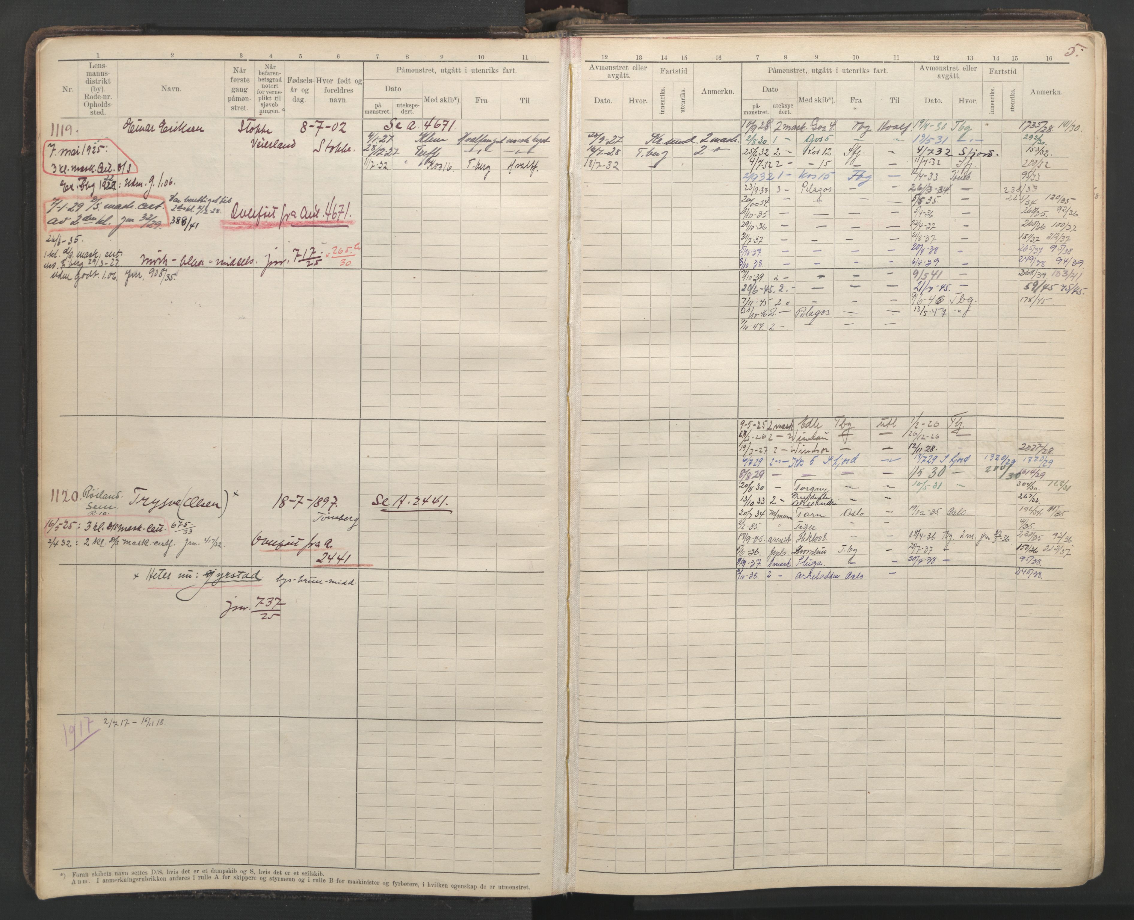 Tønsberg innrulleringskontor, AV/SAKO-A-786/F/Fe/L0003: Maskinist- og fyrbøterrulle Patent nr. 111-1734, 1924-1937, p. 8