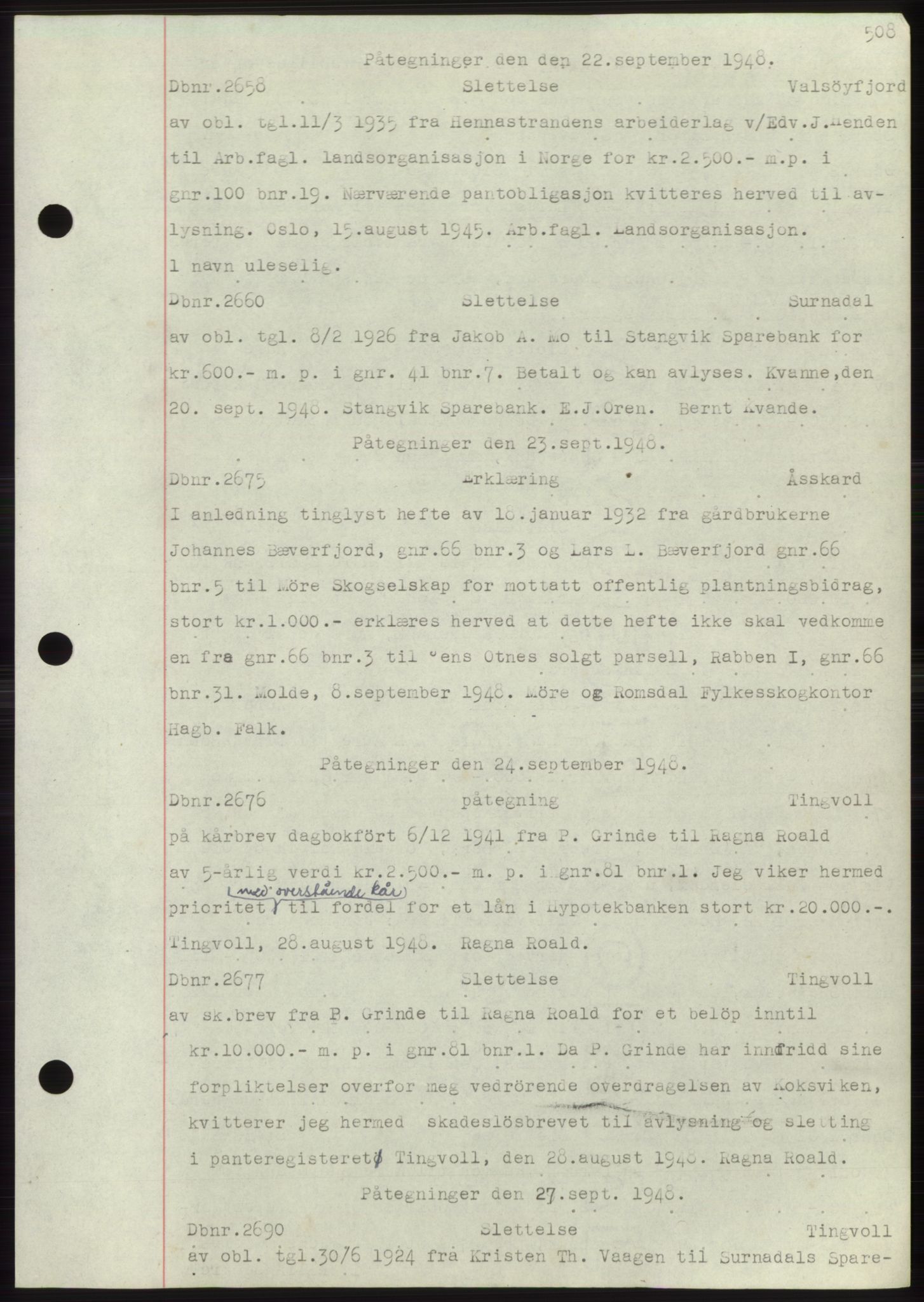 Nordmøre sorenskriveri, SAT/A-4132/1/2/2Ca: Mortgage book no. C82b, 1946-1951, Diary no: : 2658/1948