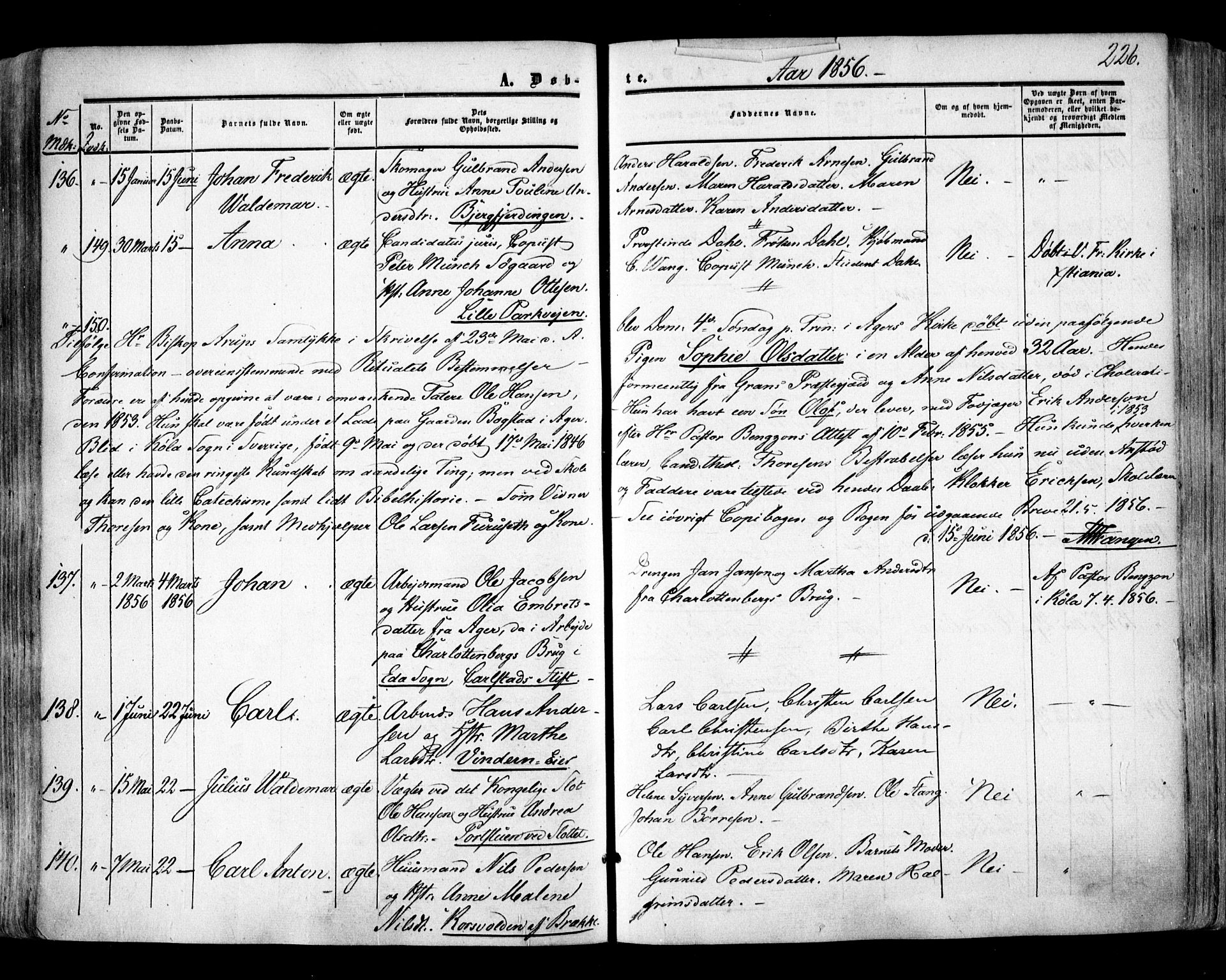 Aker prestekontor kirkebøker, SAO/A-10861/F/L0020: Parish register (official) no. 20, 1853-1857, p. 226