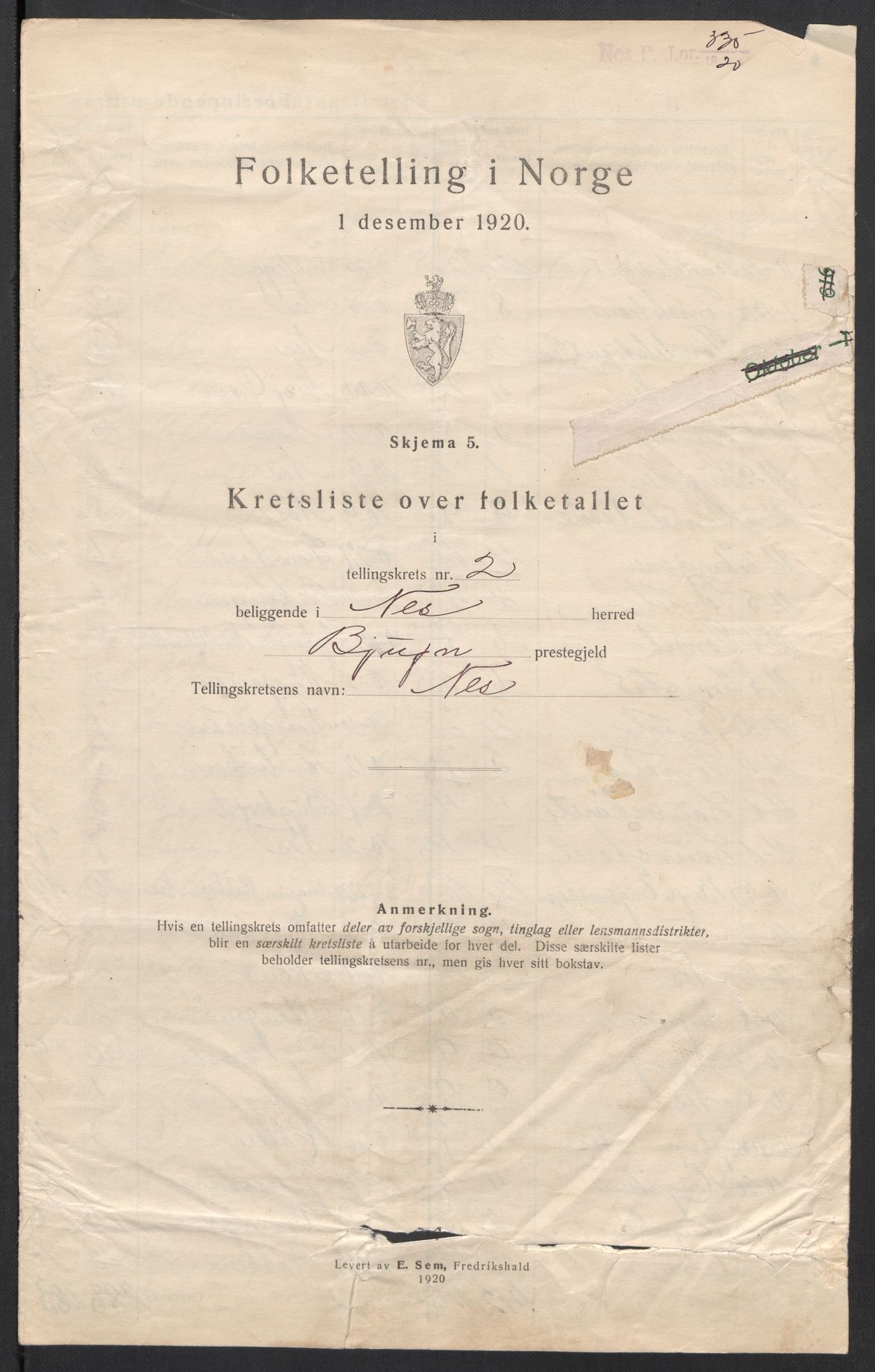 SAT, 1920 census for Nes (ST), 1920, p. 9