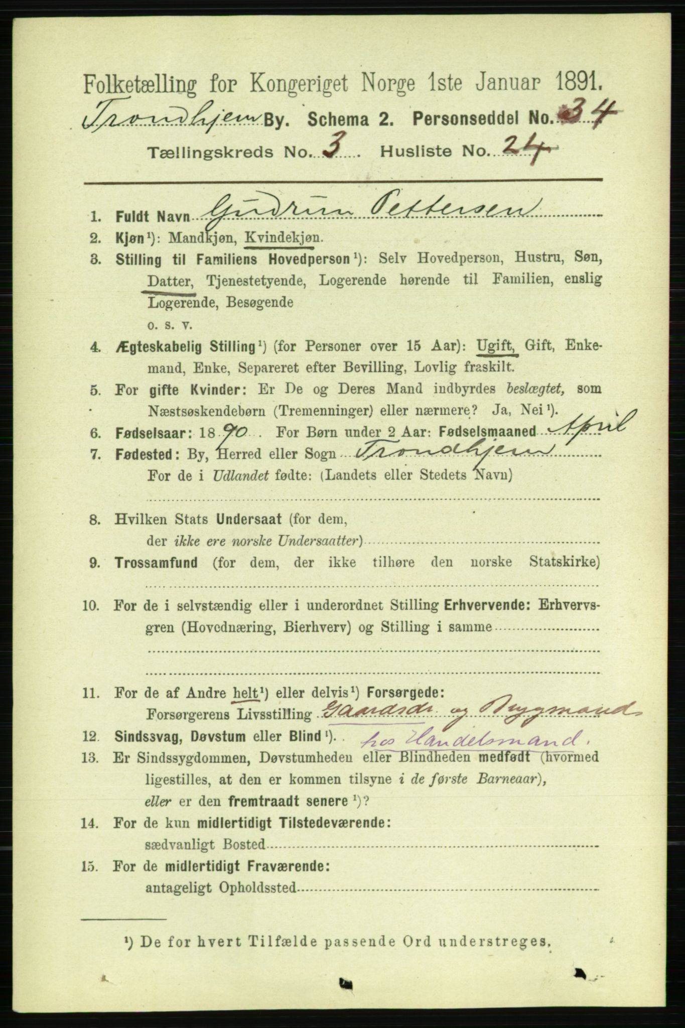 RA, 1891 census for 1601 Trondheim, 1891, p. 4038