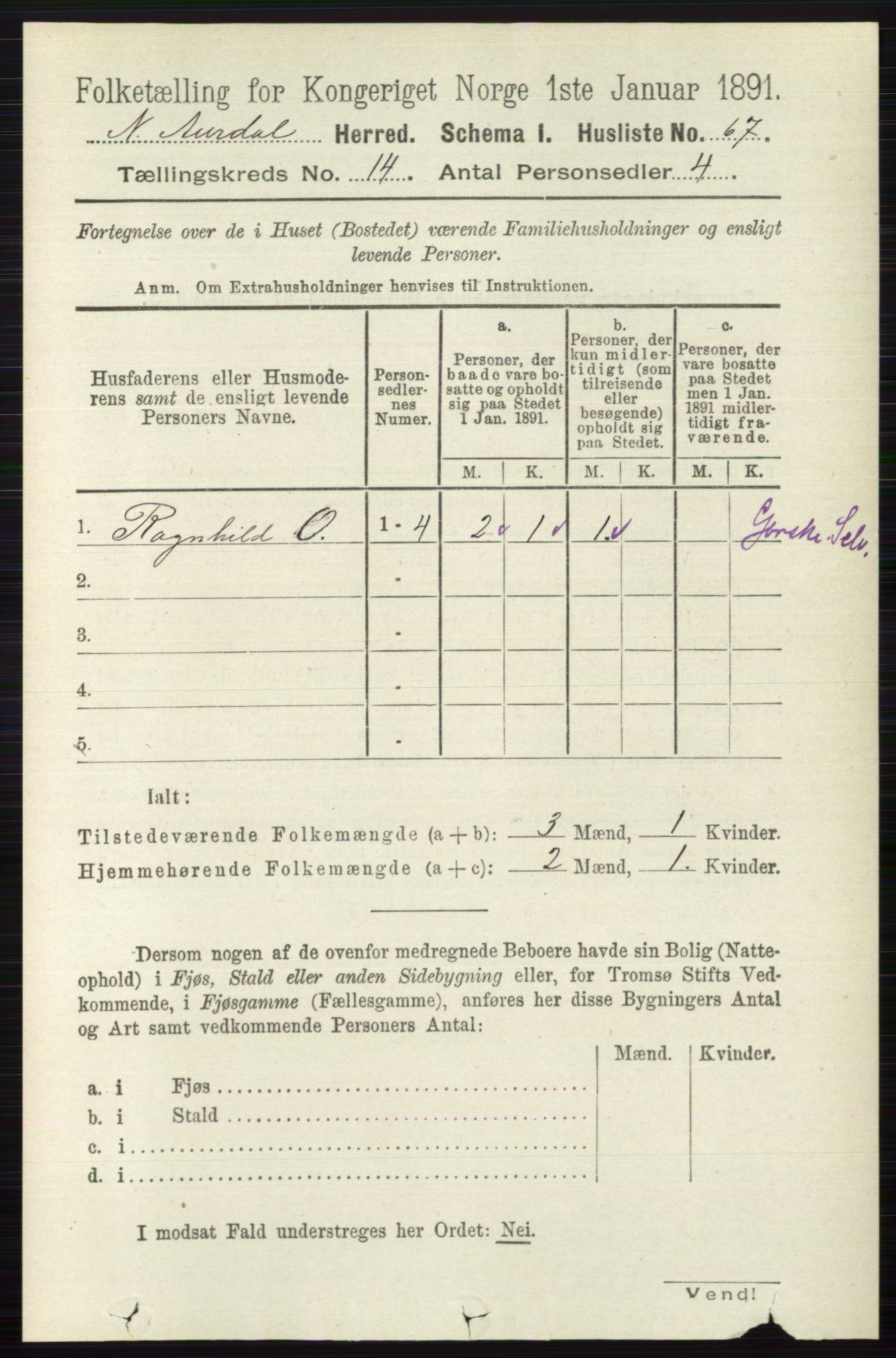 RA, 1891 census for 0542 Nord-Aurdal, 1891, p. 5203