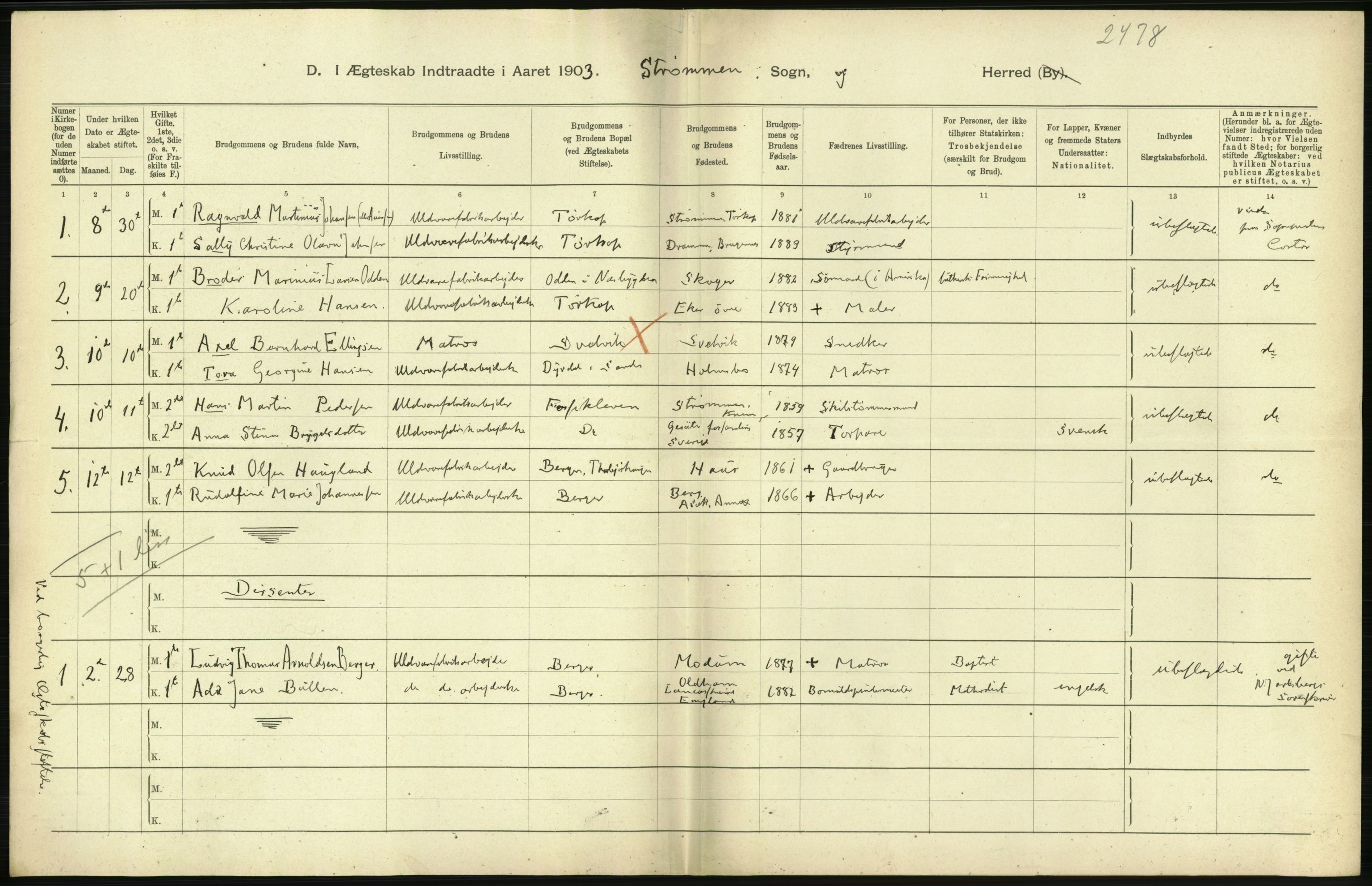 Statistisk sentralbyrå, Sosiodemografiske emner, Befolkning, AV/RA-S-2228/D/Df/Dfa/Dfaa/L0008: Jarlsberg og Larvik amt: Fødte, gifte, døde, 1903, p. 452