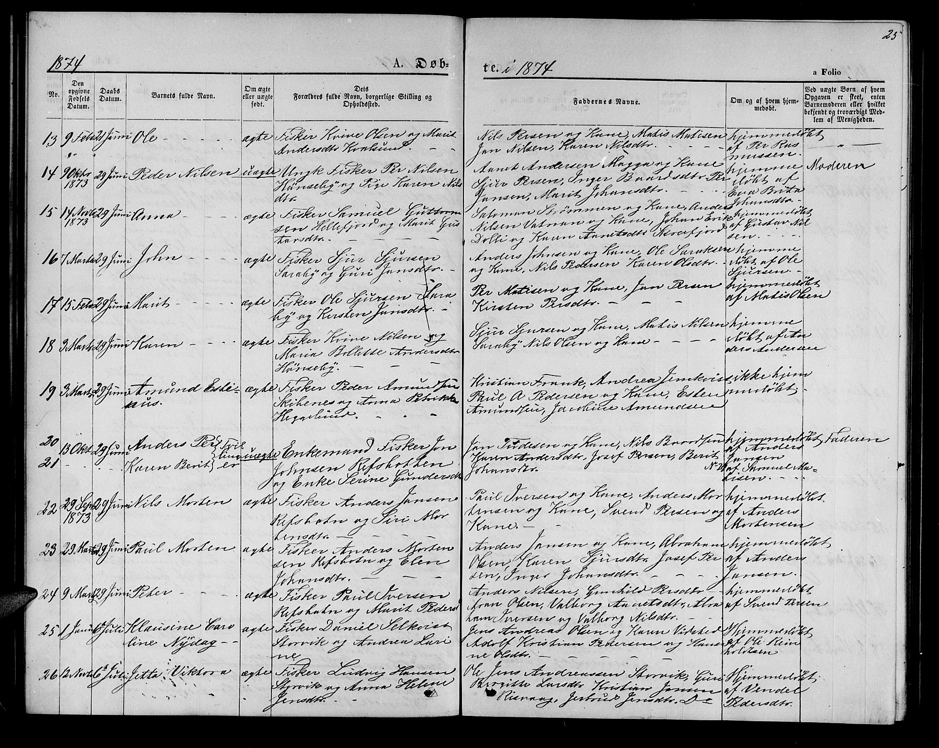 Hammerfest sokneprestkontor, SATØ/S-1347/H/Hb/L0005.klokk: Parish register (copy) no. 5, 1869-1884, p. 25