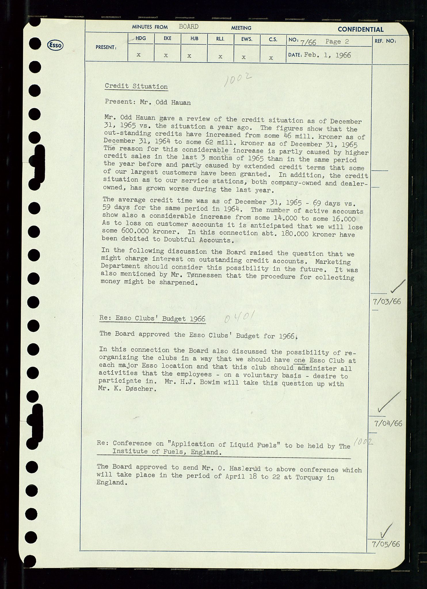 Pa 0982 - Esso Norge A/S, AV/SAST-A-100448/A/Aa/L0002/0002: Den administrerende direksjon Board minutes (styrereferater) / Den administrerende direksjon Board minutes (styrereferater), 1966, p. 17