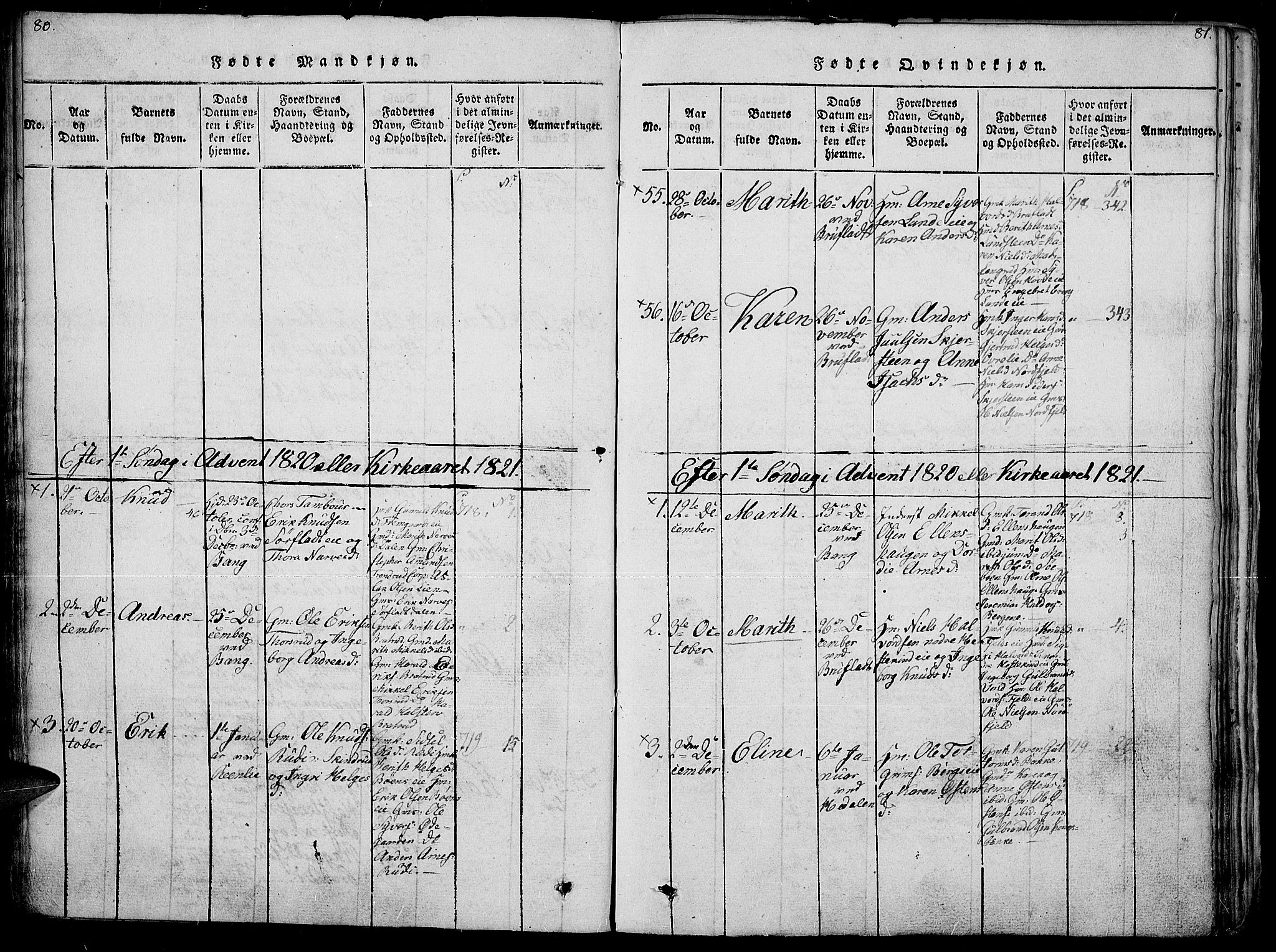 Sør-Aurdal prestekontor, SAH/PREST-128/H/Ha/Haa/L0002: Parish register (official) no. 2, 1815-1840, p. 80-81