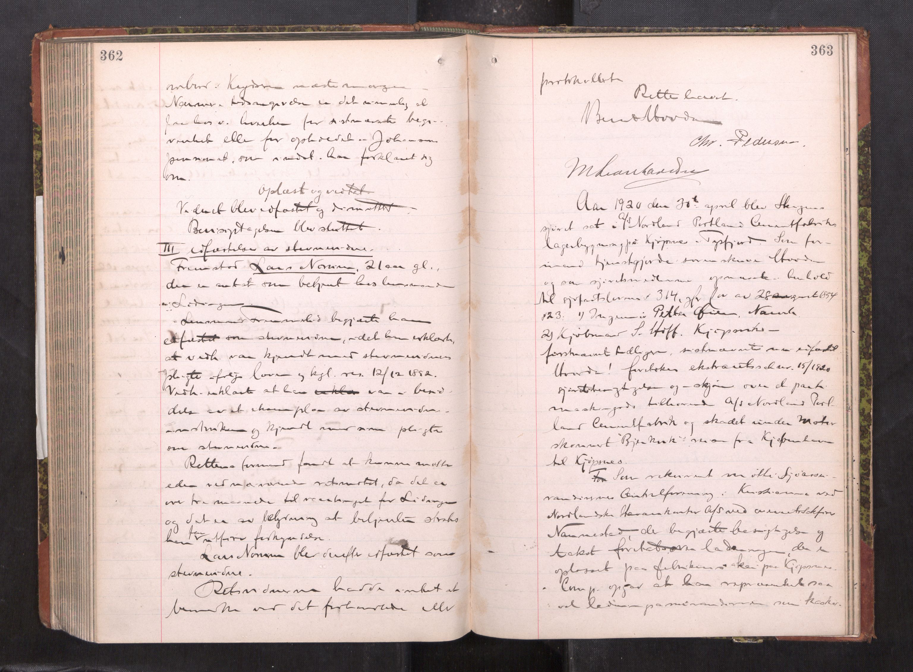 Steigen og Ofoten sorenskriveri, AV/SAT-A-0030/1/1/1B/L0007: Ekstrarettsprotokoll, 1918-1922, p. 362-363