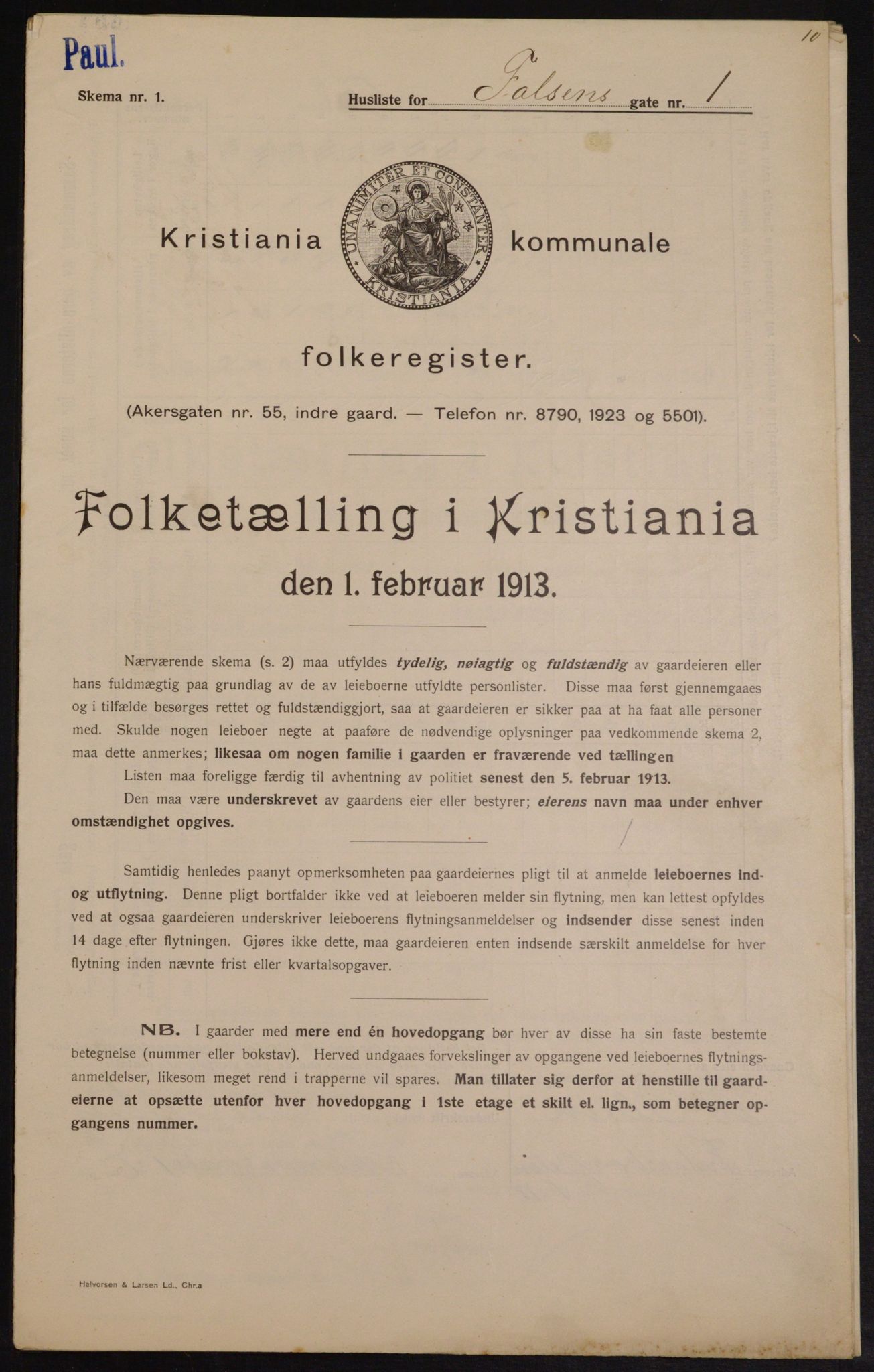 OBA, Municipal Census 1913 for Kristiania, 1913, p. 23372