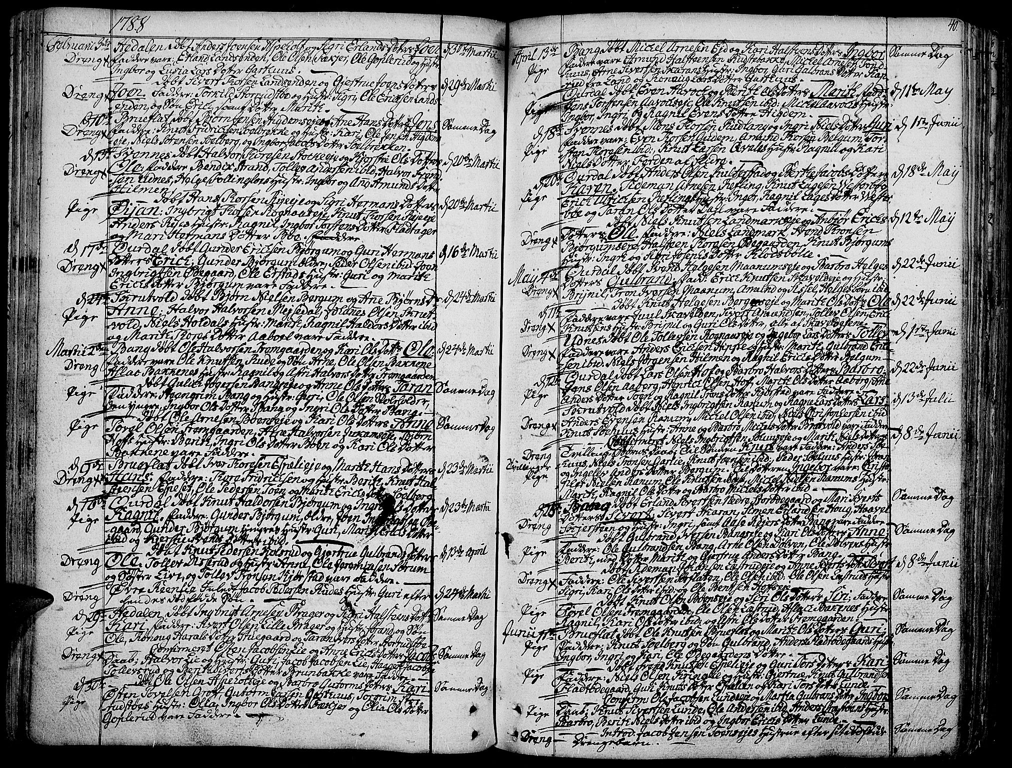 Aurdal prestekontor, SAH/PREST-126/H/Ha/Haa/L0006: Parish register (official) no. 6, 1781-1804, p. 40