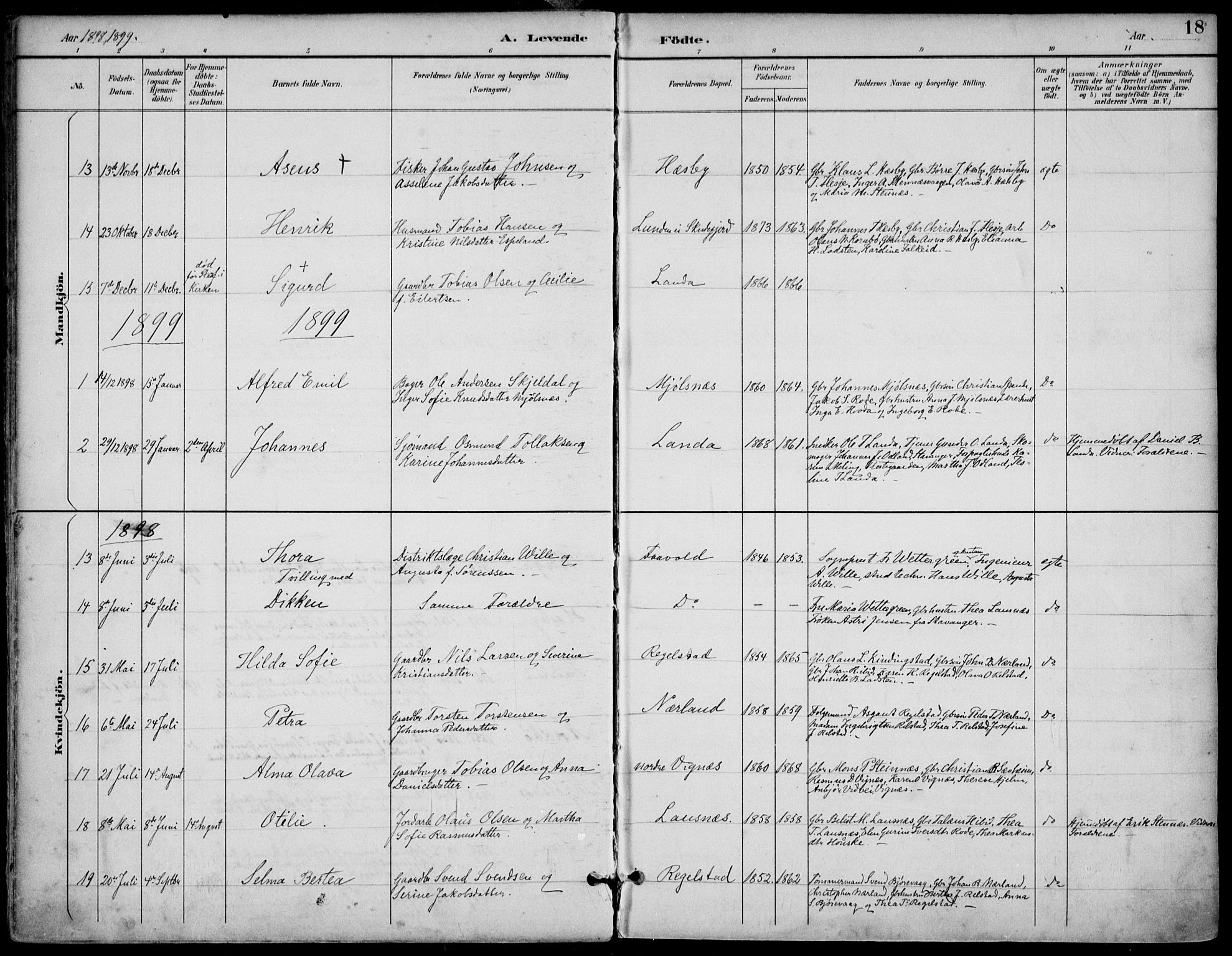 Finnøy sokneprestkontor, SAST/A-101825/H/Ha/Haa/L0011: Parish register (official) no. A 11, 1891-1910, p. 18