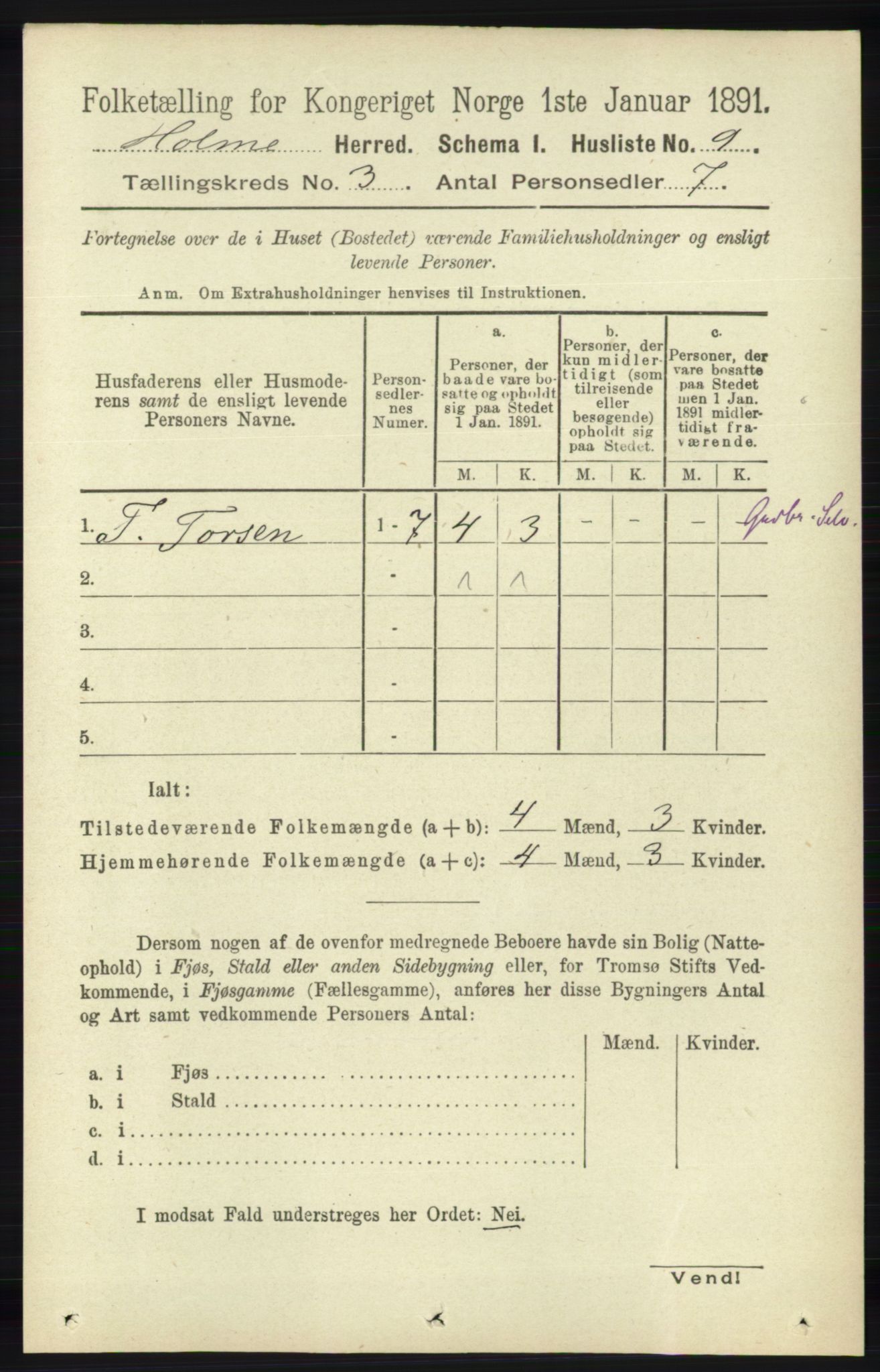 RA, 1891 census for 1020 Holum, 1891, p. 787