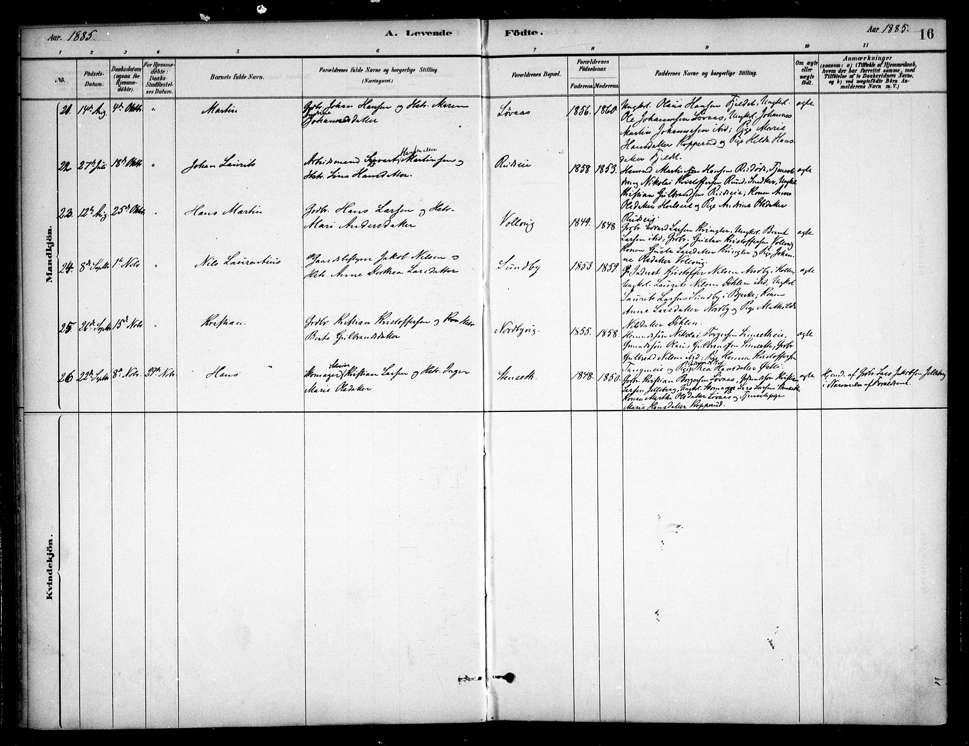 Nannestad prestekontor Kirkebøker, AV/SAO-A-10414a/F/Fc/L0001: Parish register (official) no. III 1, 1881-1892, p. 16