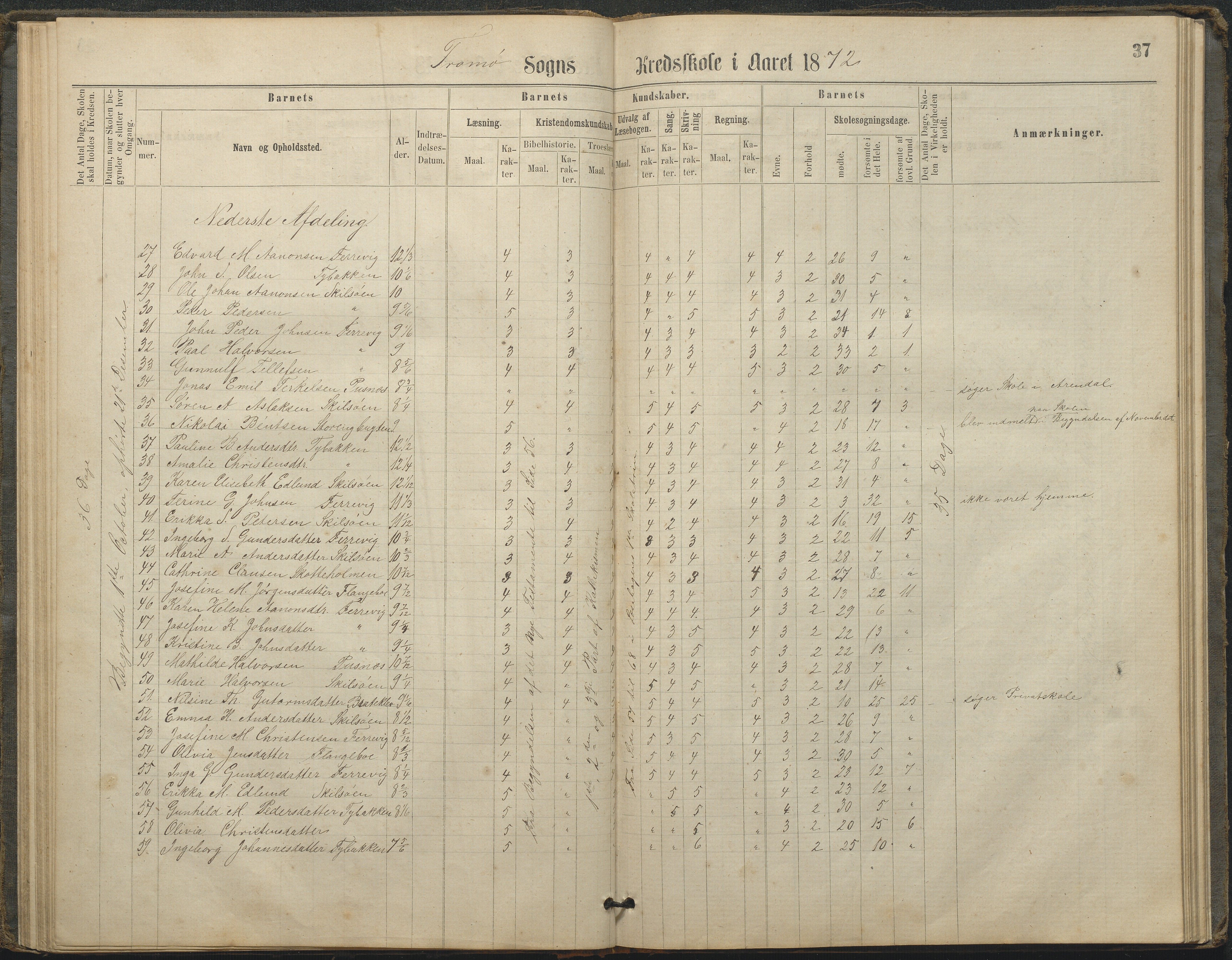 Tromøy kommune frem til 1971, AAKS/KA0921-PK/04/L0033: Færvik (Roligheden) - Karakterprotokoll, 1864-1896, p. 35