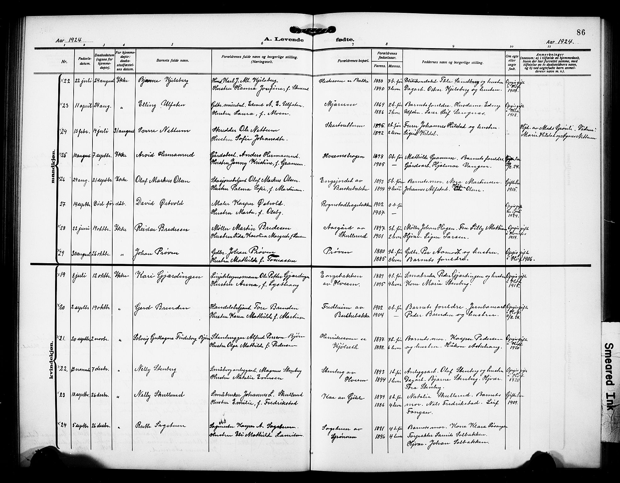 Østre Toten prestekontor, AV/SAH-PREST-104/H/Ha/Hab/L0008: Parish register (copy) no. 8, 1913-1929, p. 86