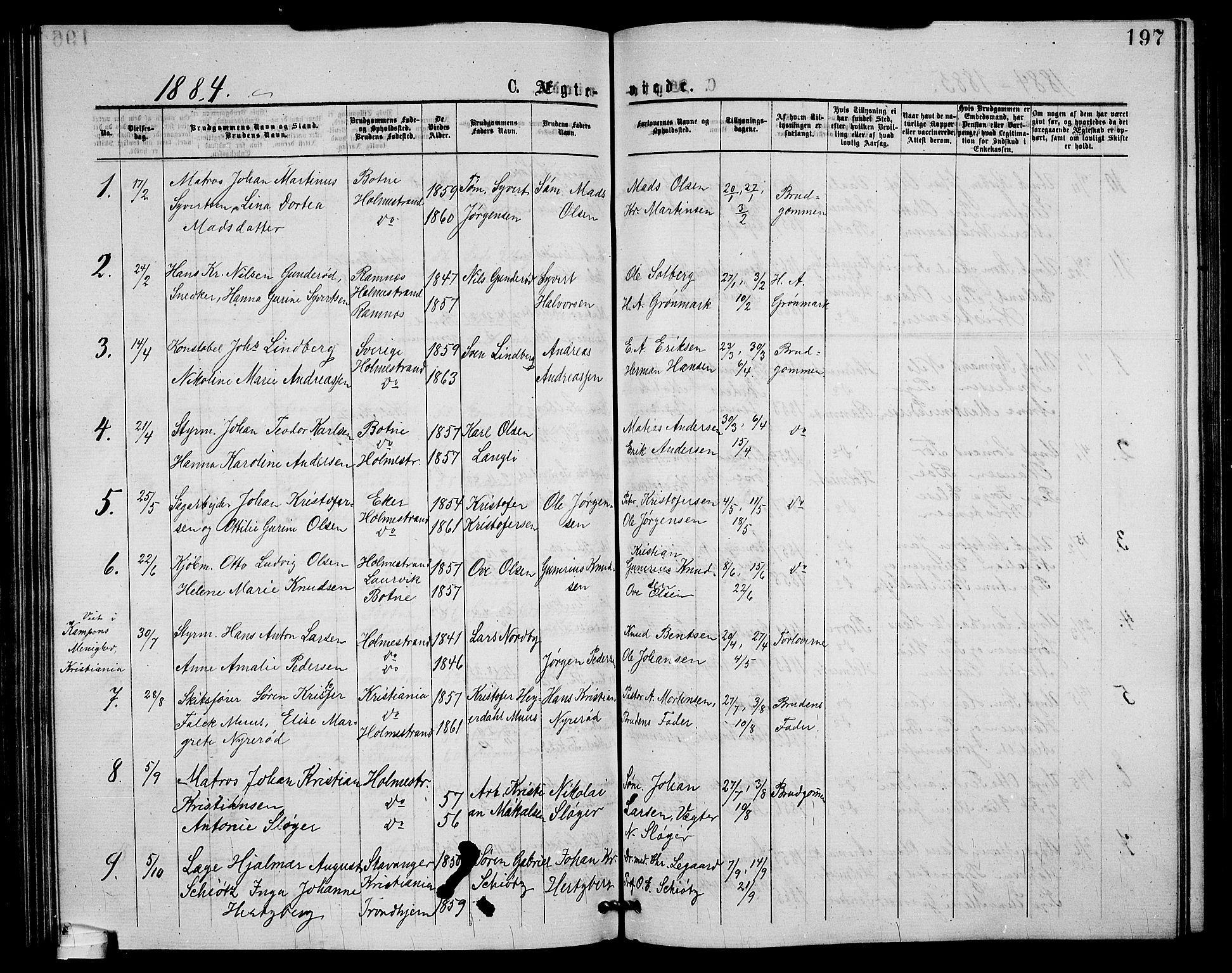 Holmestrand kirkebøker, AV/SAKO-A-346/G/Ga/L0004: Parish register (copy) no. 4, 1874-1888, p. 197