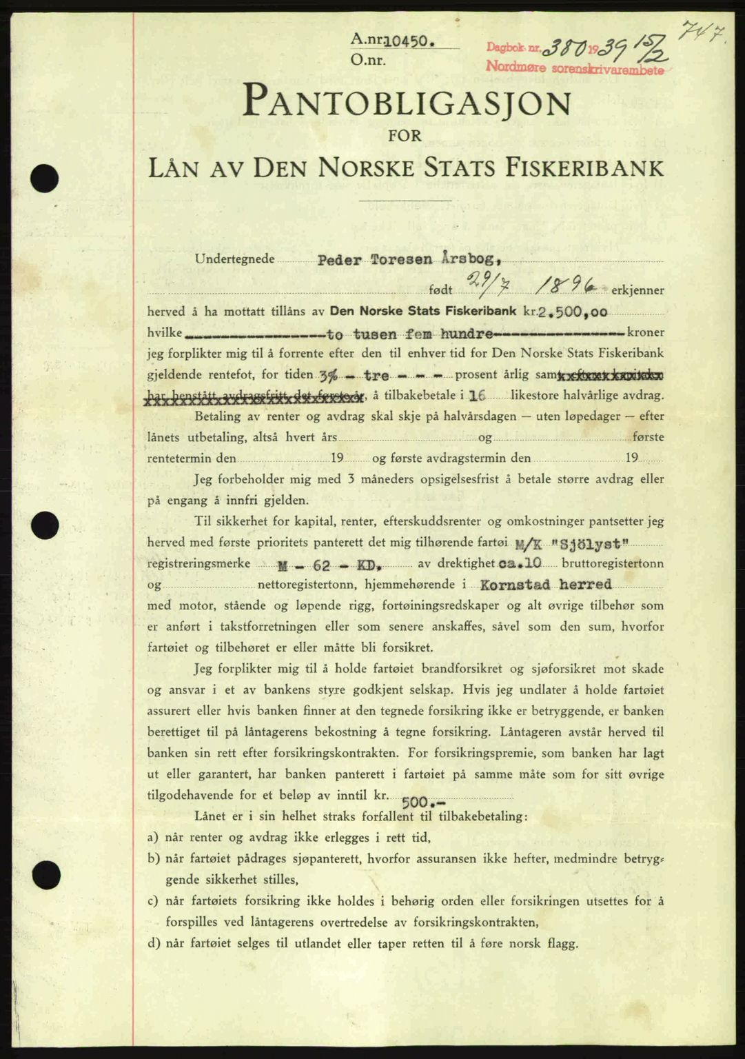 Nordmøre sorenskriveri, SAT/A-4132/1/2/2Ca: Mortgage book no. B84, 1938-1939, Diary no: : 380/1939